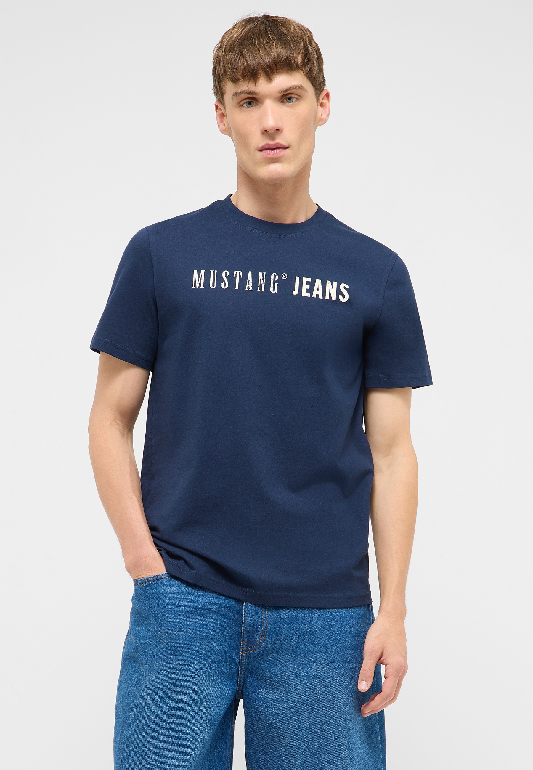 T-Shirt, Rundhalsausschnitt, Kurzarm, Navy, Mustang Jeans