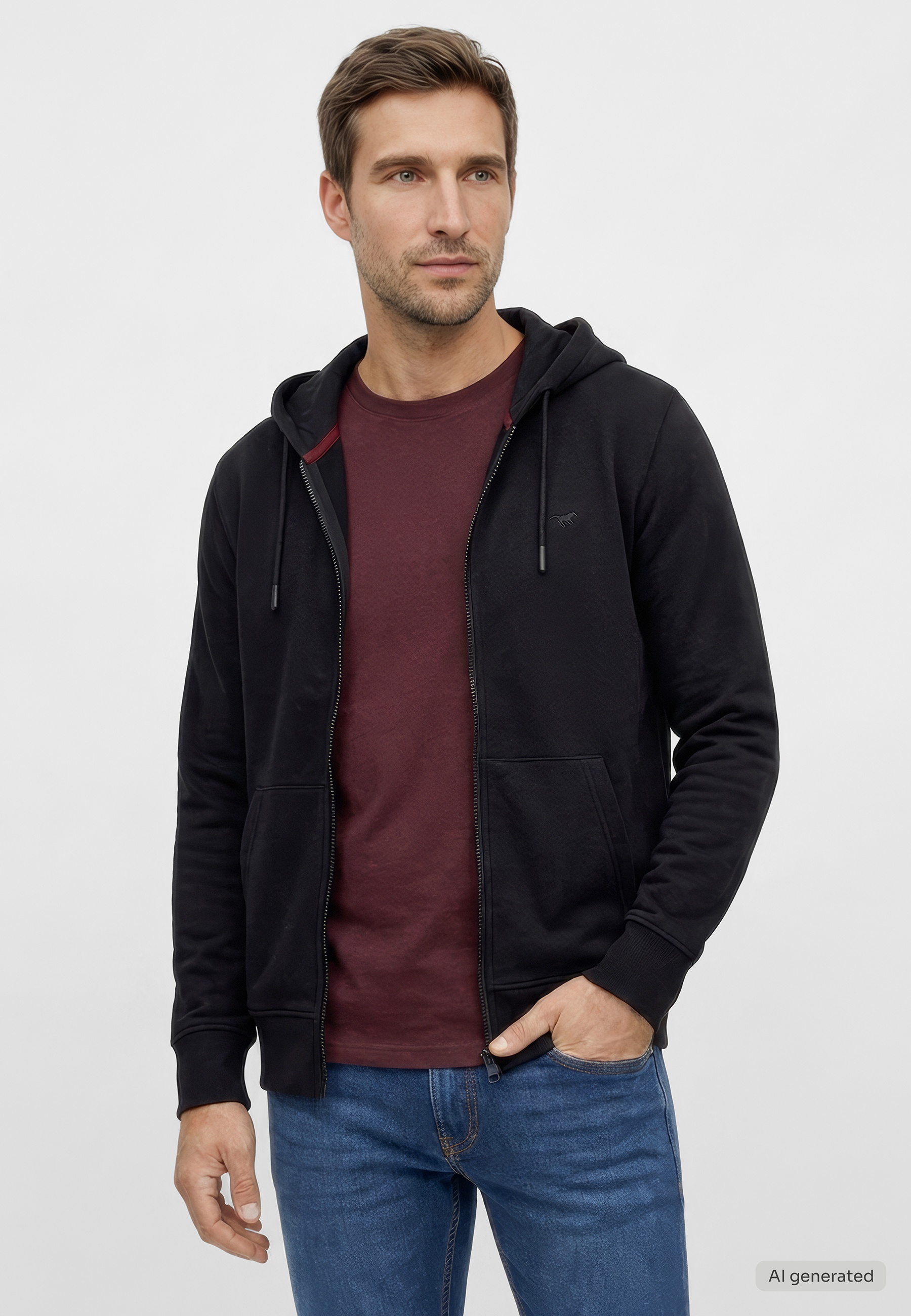 hoodie, Reißverschluss, schwarz, Kapuze, Taschen