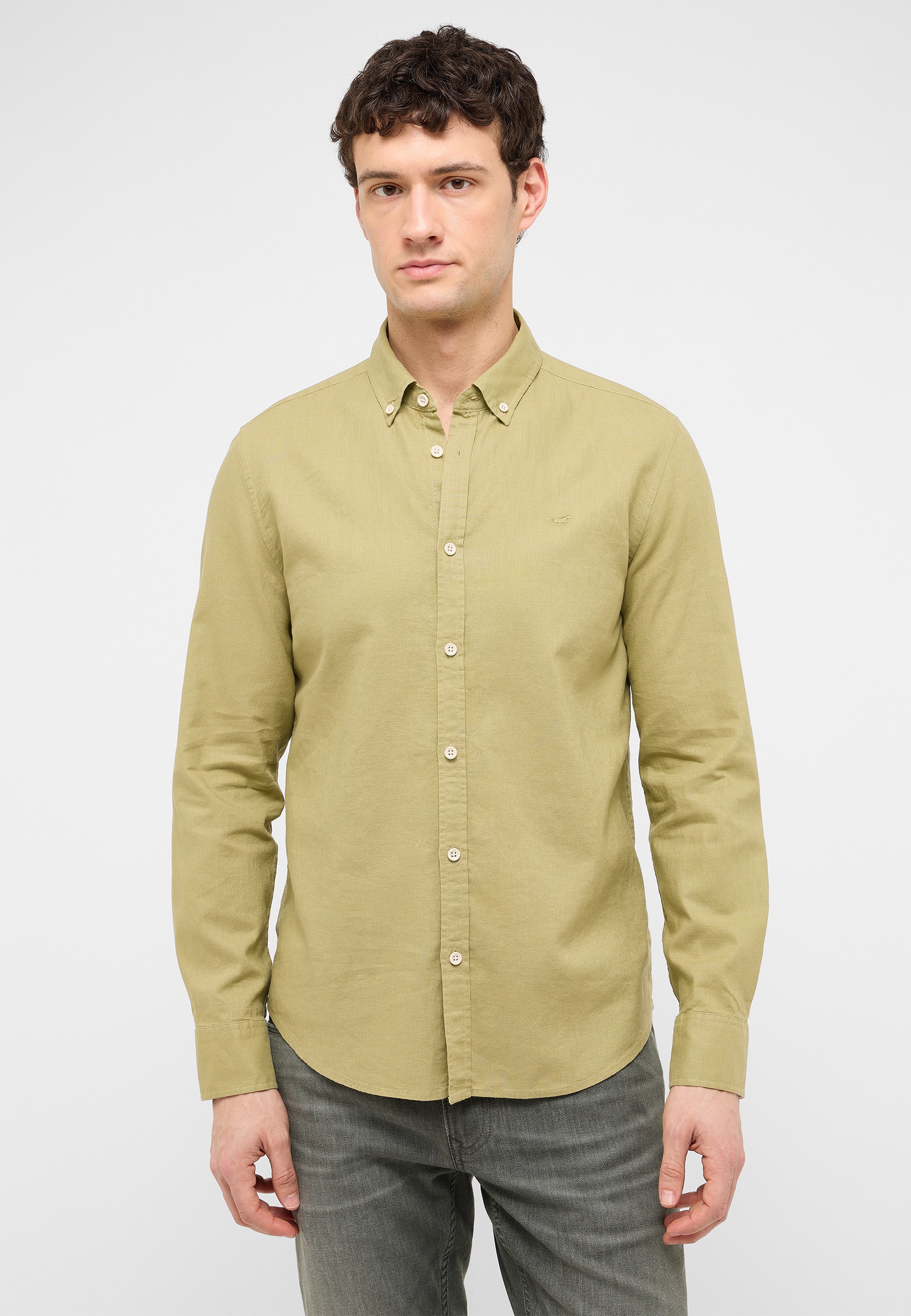 hemd, langarm, knopfverschluss, beige, baumwolle