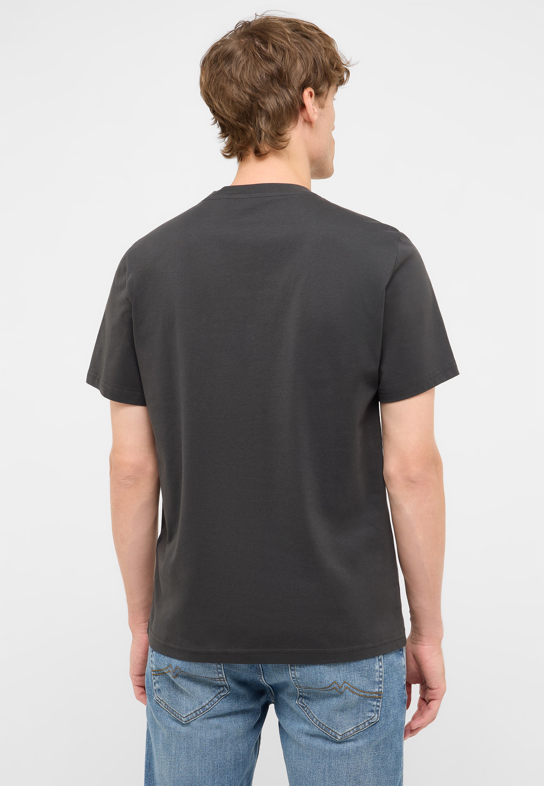 t-shirt, kurzarm, rundhals, baumwolle, dunkelgrau