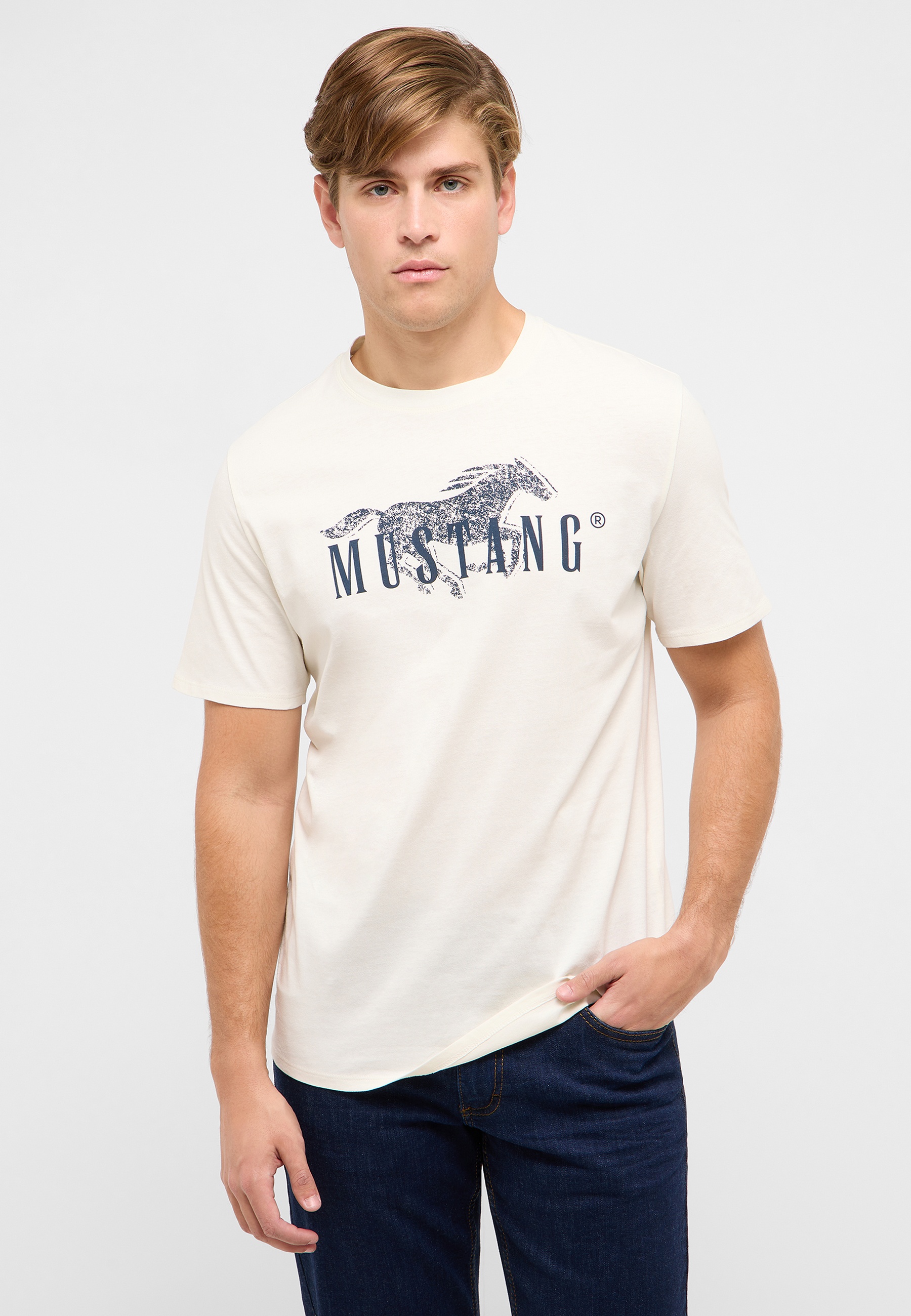 T-Shirt, Mustang, Beige, Kurzarm, Logo
