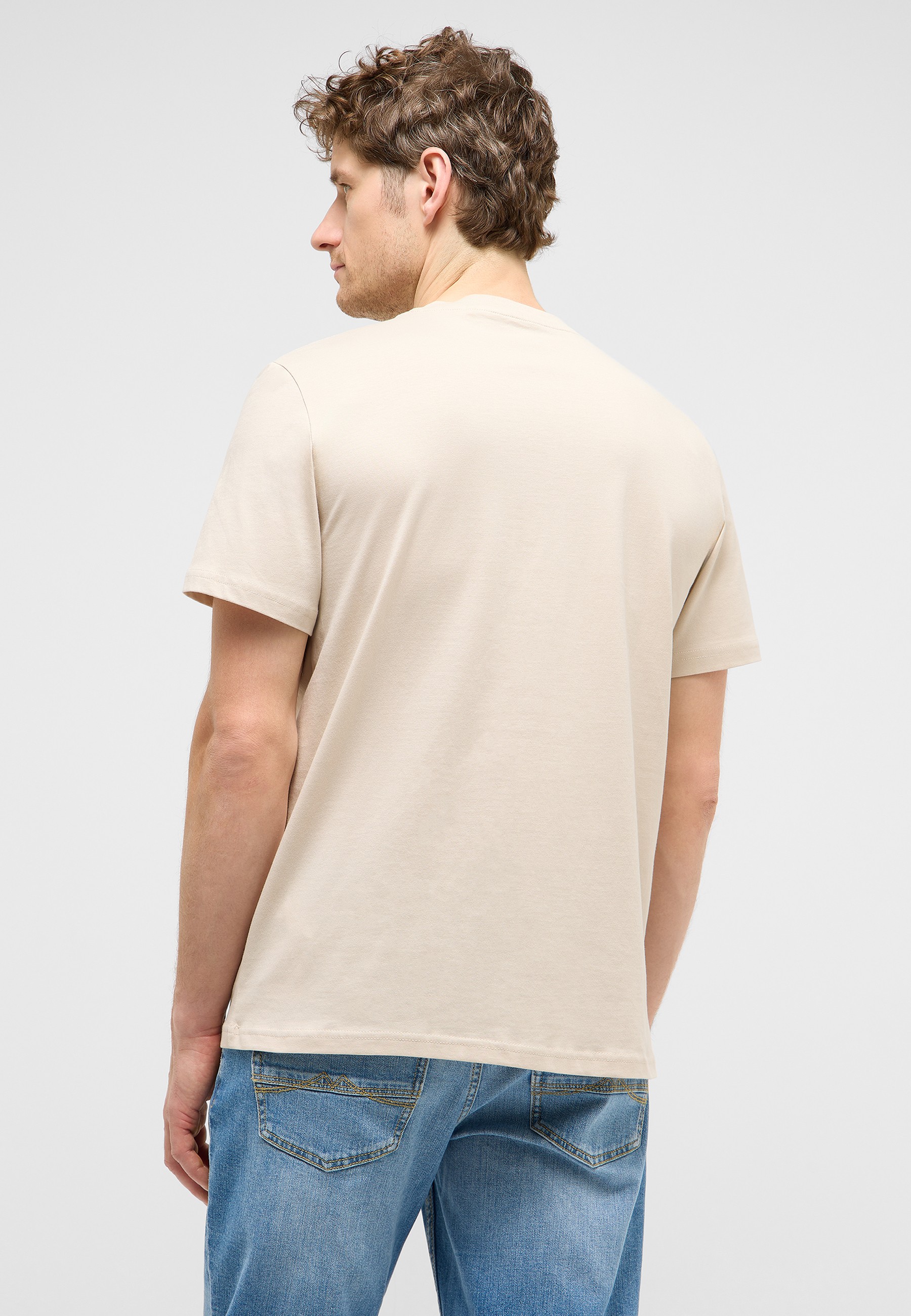T-Shirt, Beige, Kurzarm, Rundhals, Baumwolle