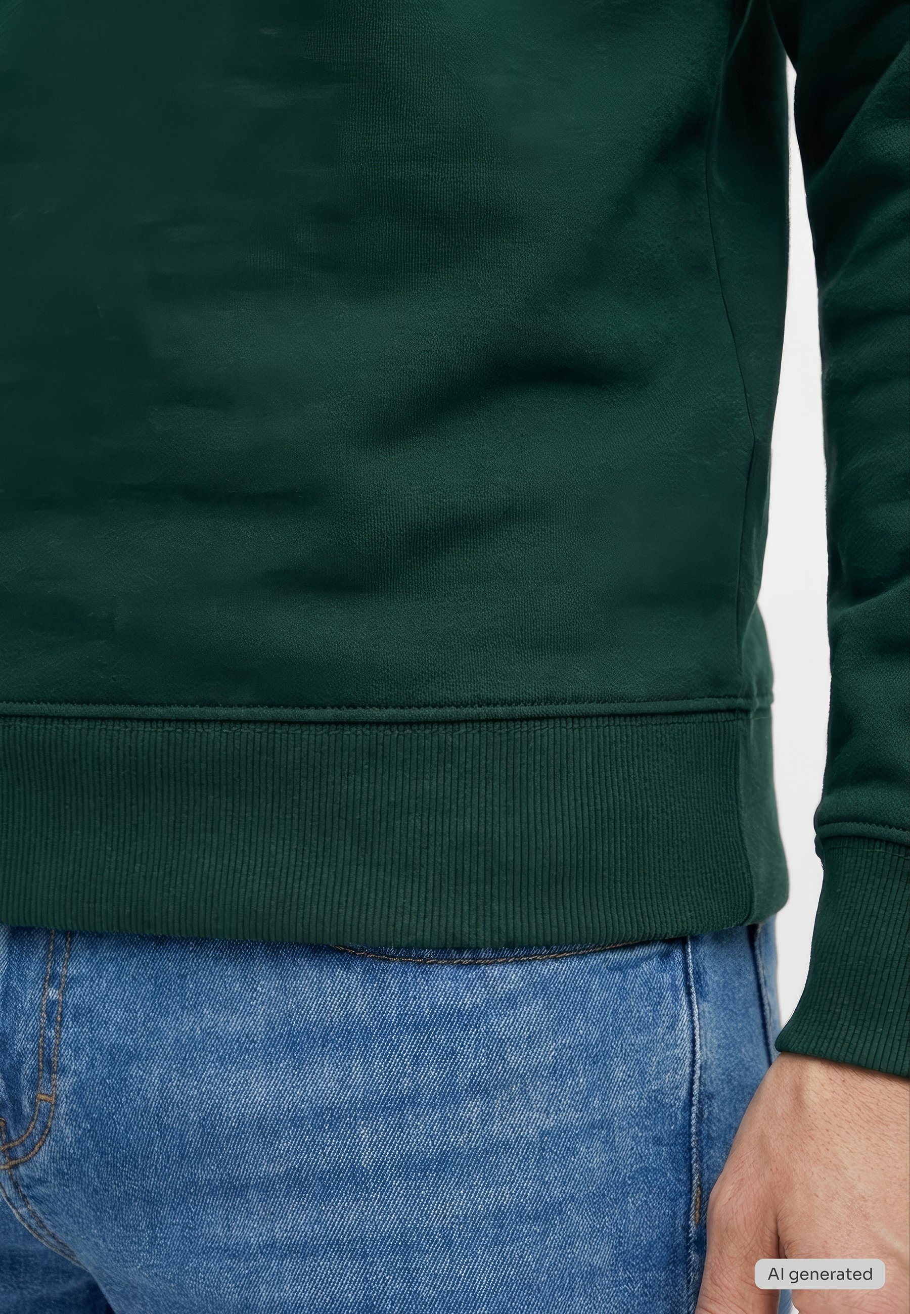 Crewneck, Sweatshirt, Grün, Saum, Jeans