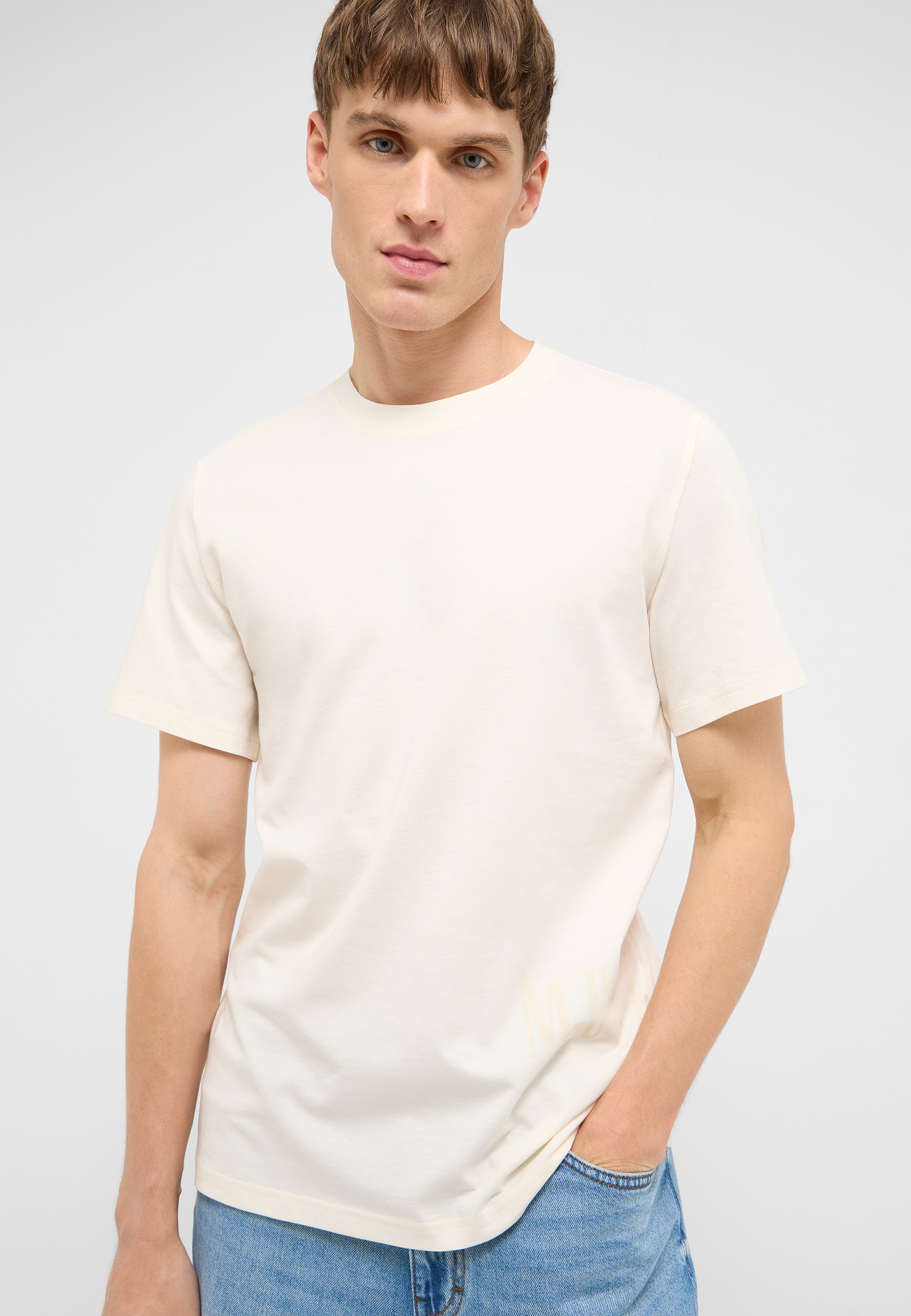 T-Shirt, Kurzarm, Crewneck, Beige, Baumwolle