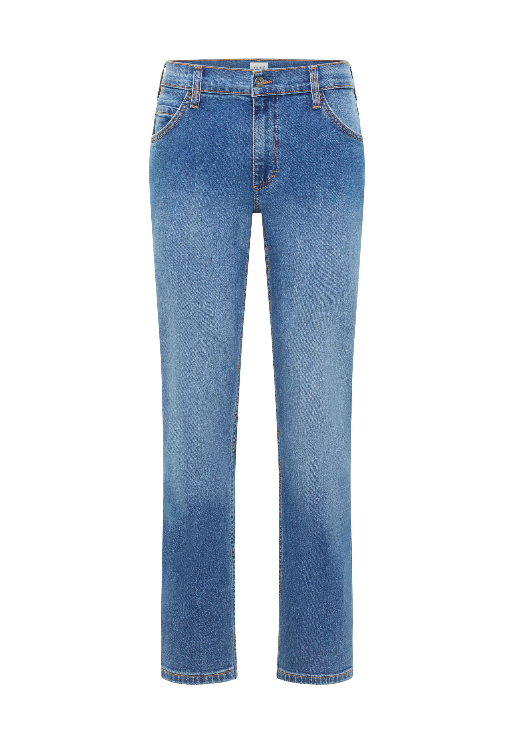 jeans, Denim, Straight Leg, Mittelblau, Fünf-Taschen