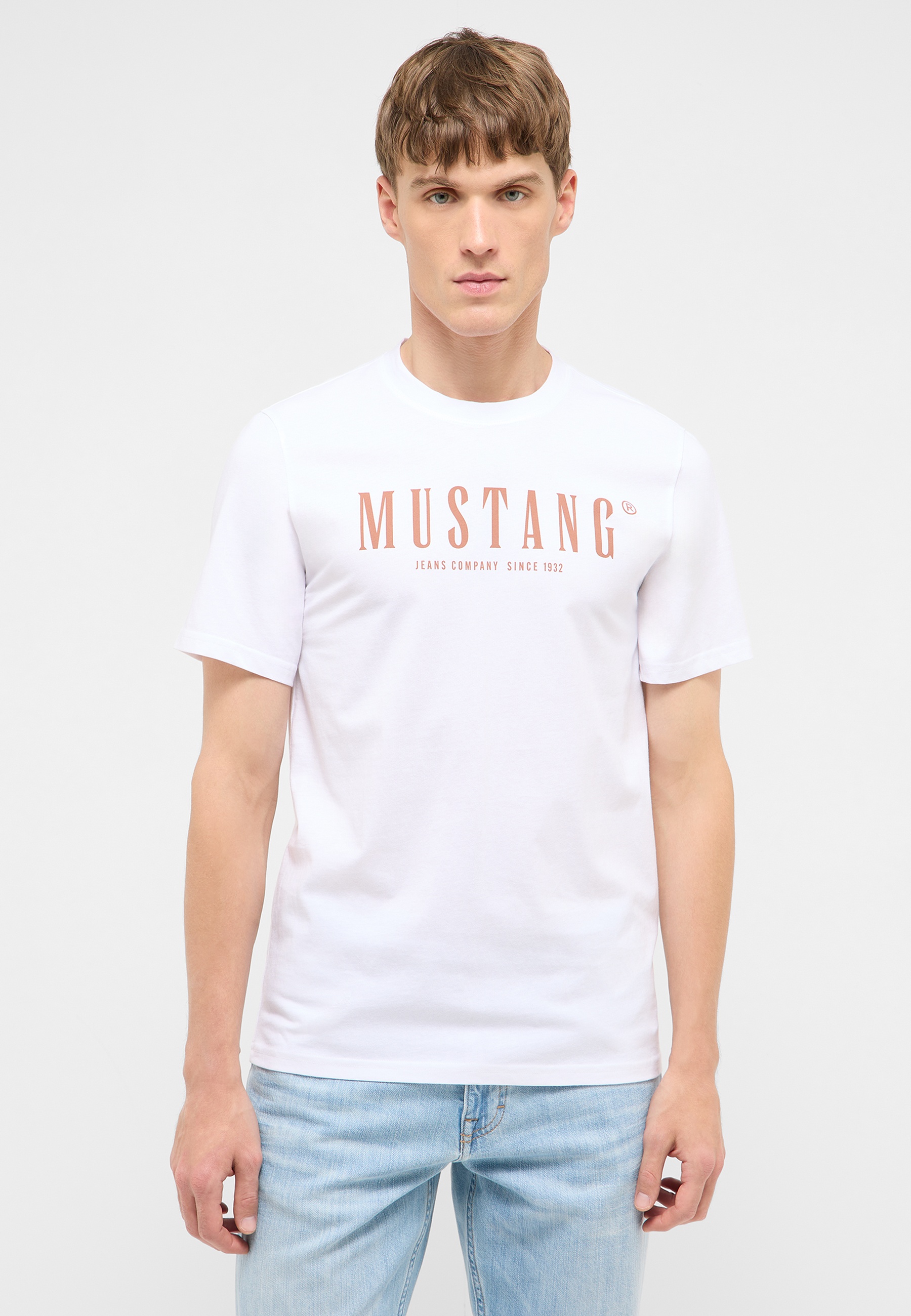 T-Shirt, White, Mustang Logo, Rundhals, Kurzarm