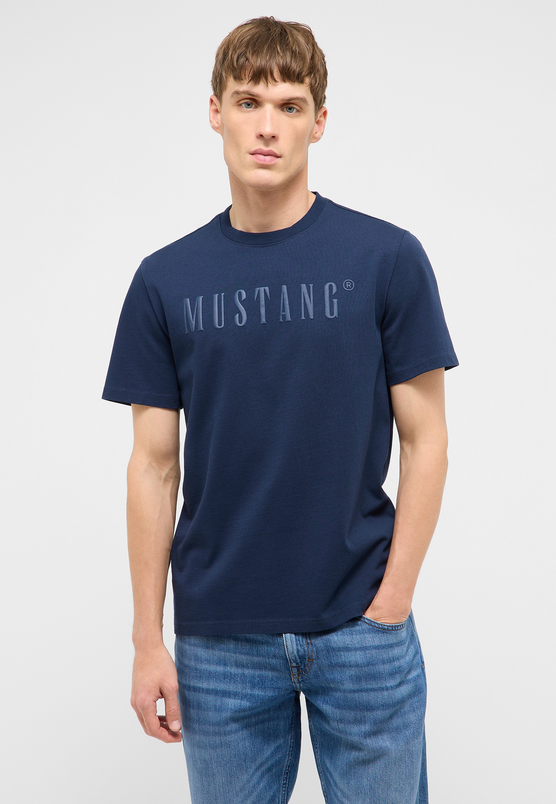 T-Shirt, Mustang, Rundhals, Kurzärmlig, Blau