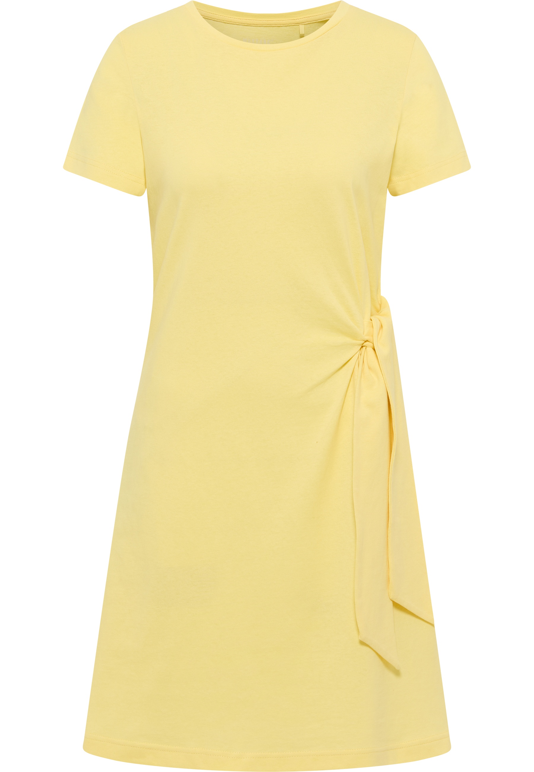 T-shirt-Kleid, Kurze Ärmel, Gelb, Seitlicher Knoten, Kleid mit Knoten