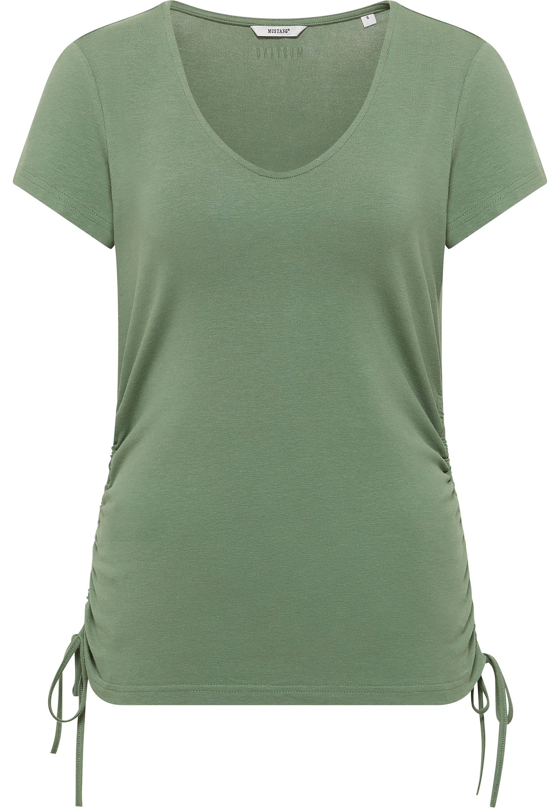 T-Shirt, Kurzarm, V-Ausschnitt, Seitliche Schnürung, Uni-Farbe grün