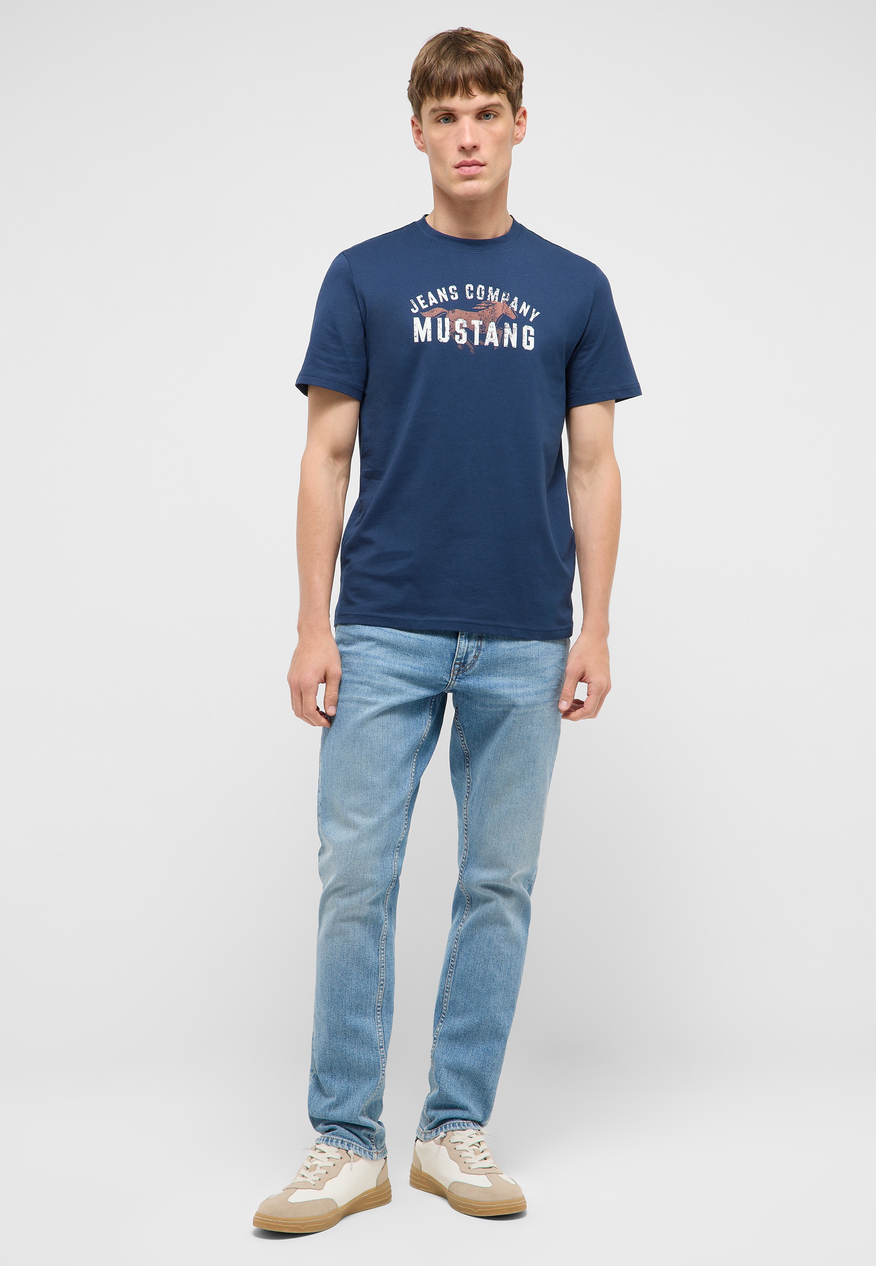 T-Shirt, Crewneck, Kurzarm, Mustang, Jeans-Optik