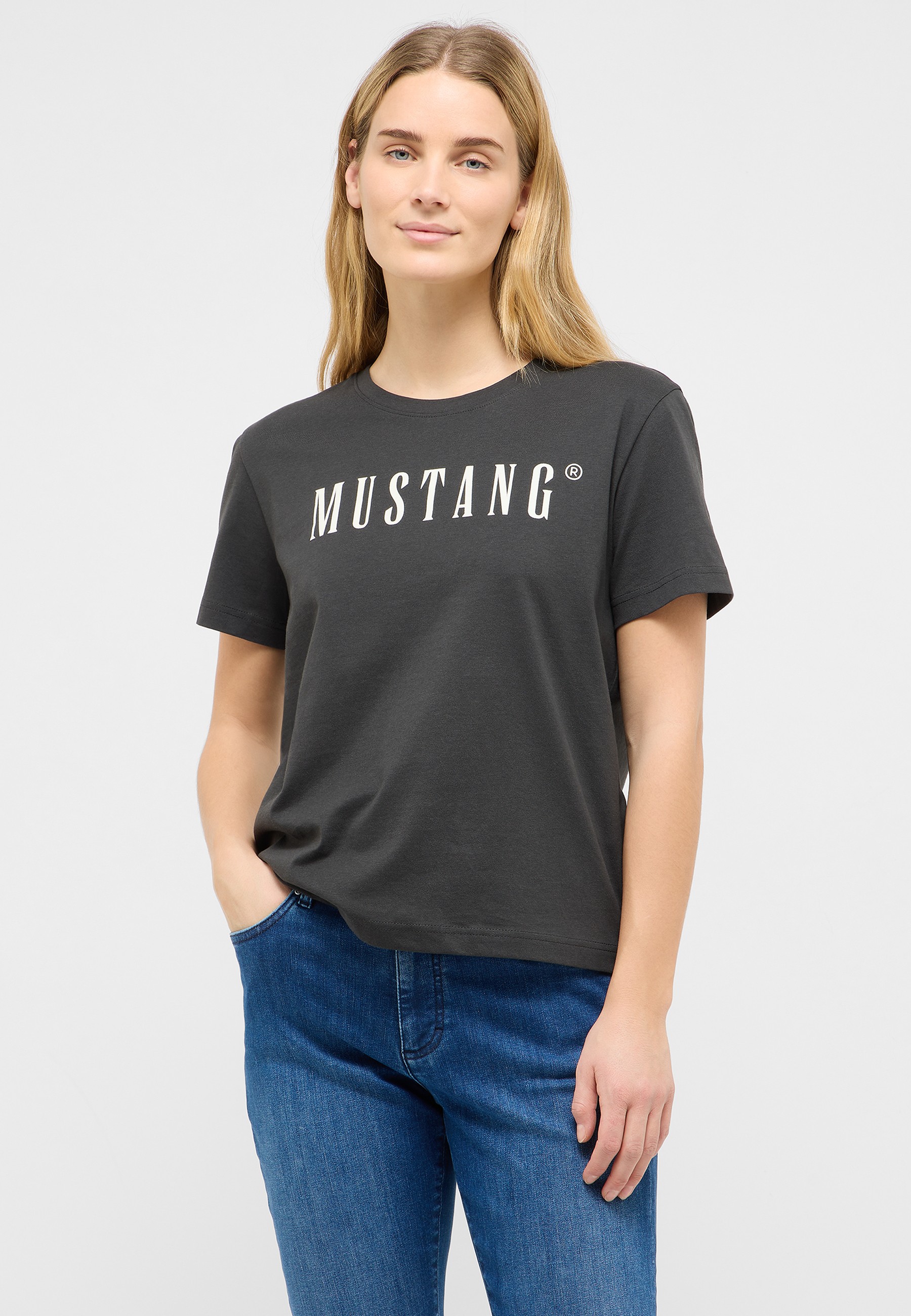 T-Shirt, Kurze Ärmel, grau, Mustang, unisex