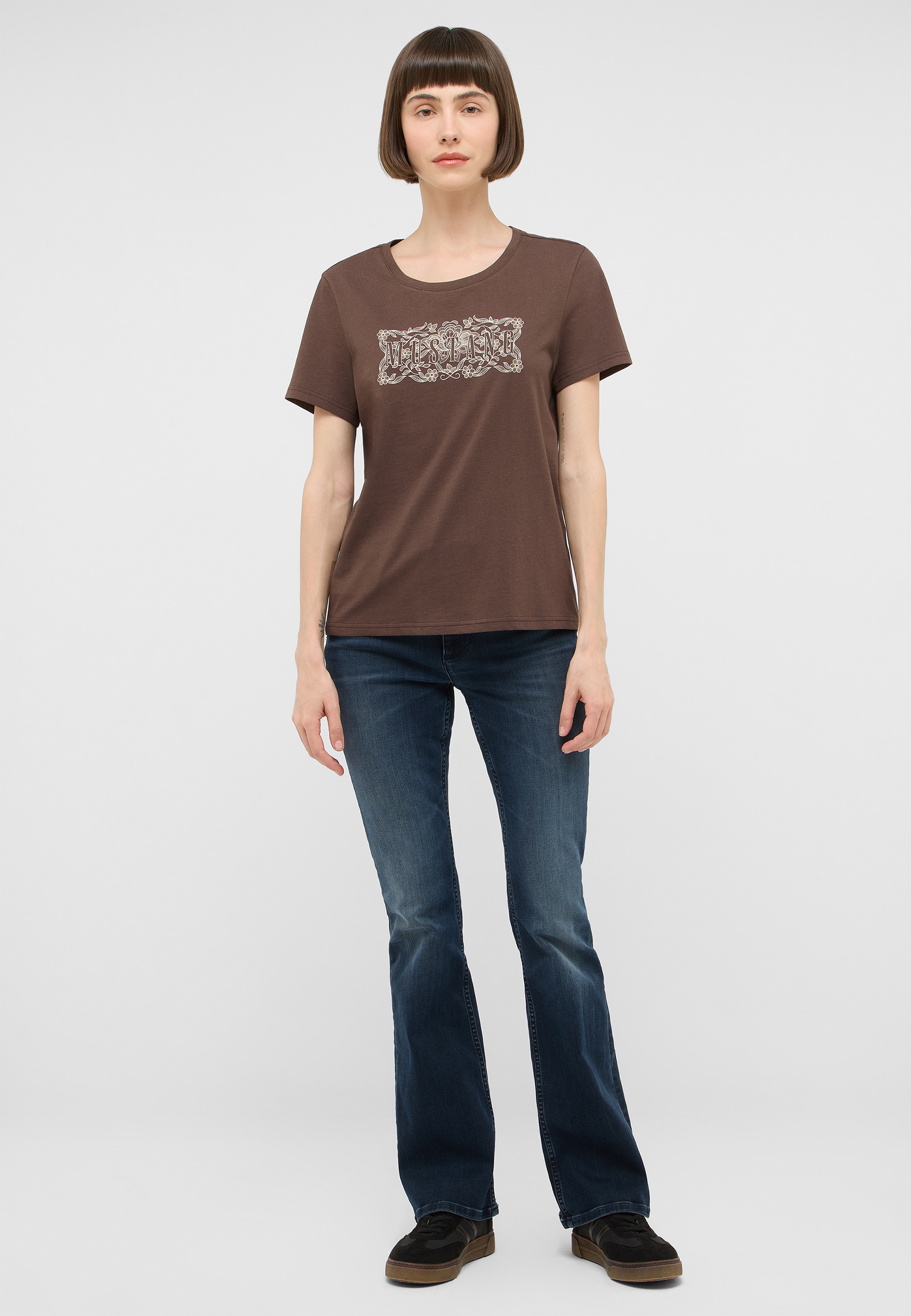 t-shirt, braun, kurzarm, grafik-tshirt, damenschnitt