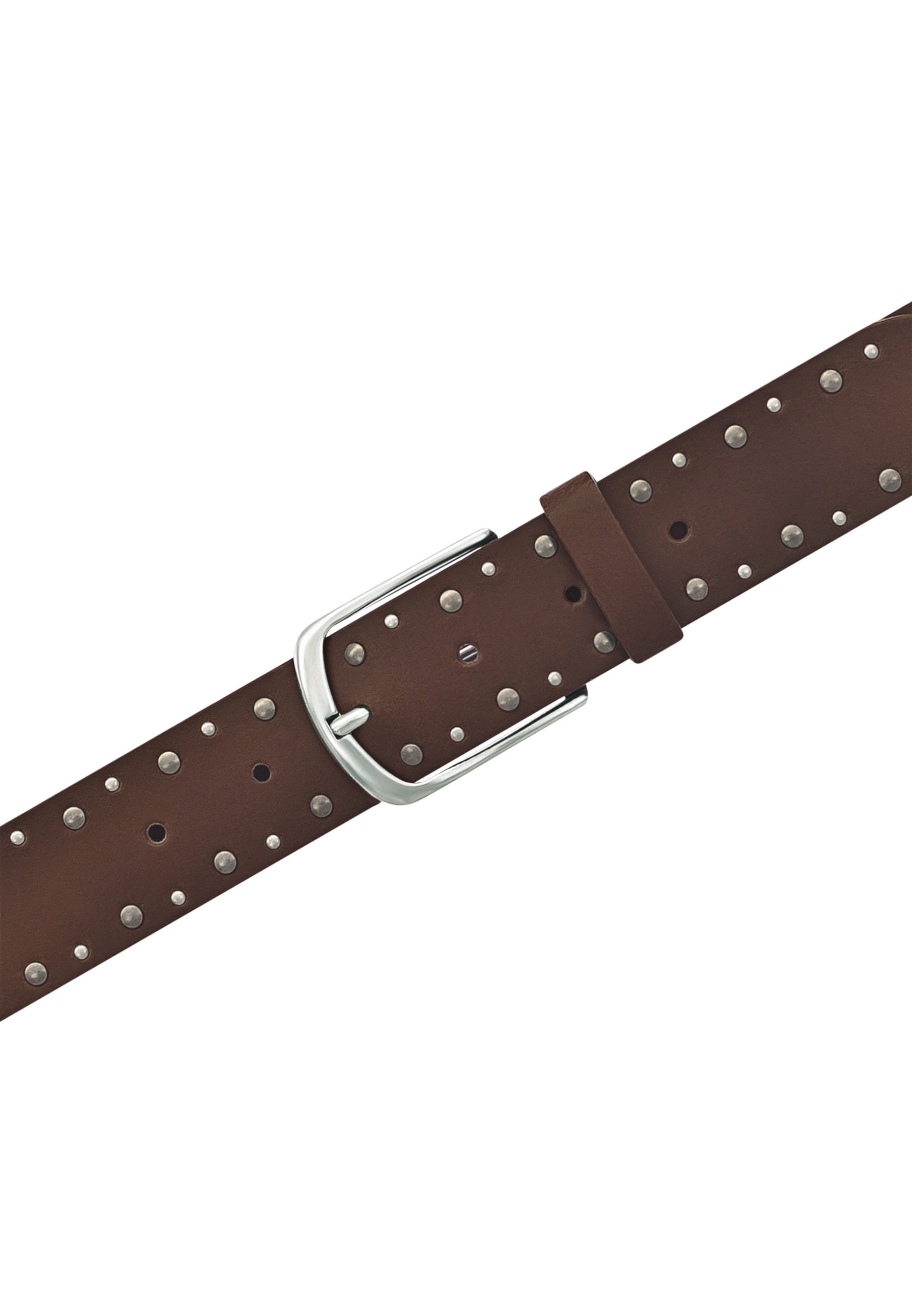 Gürtel, Leder, Metallnieten, Dunkelbraun, Schließe aus Metall