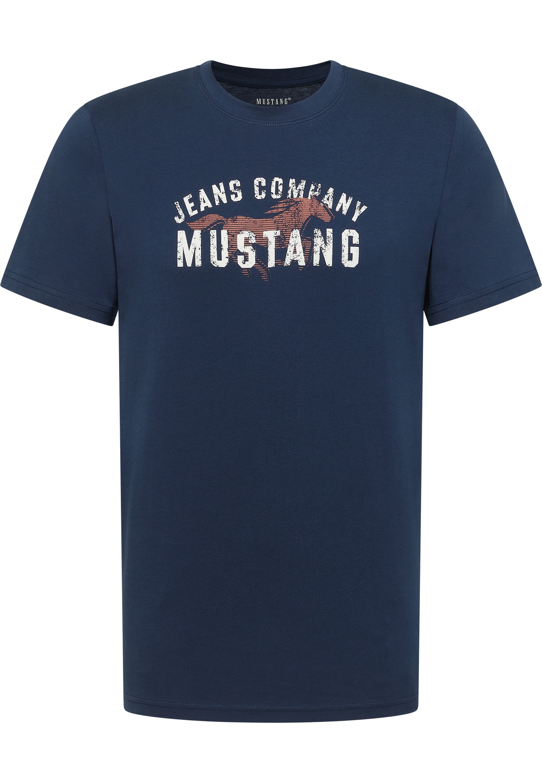 t-shirt, kurzarm, grafik, mustang, blau