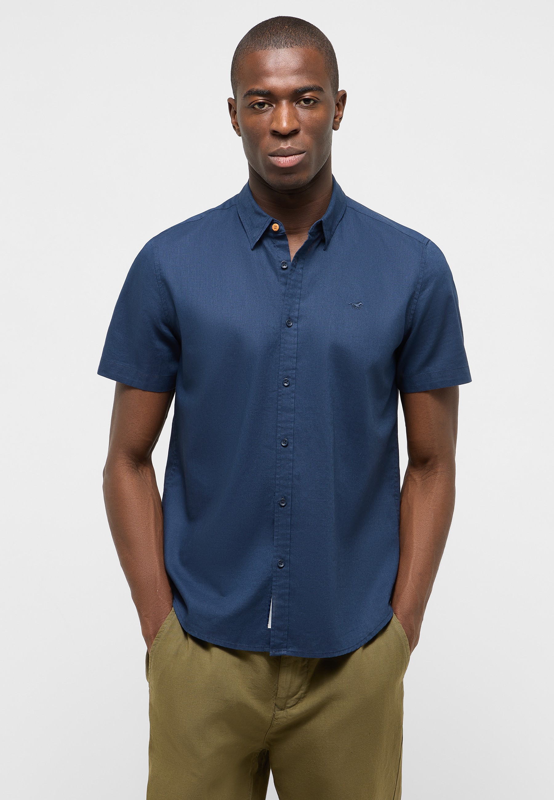 Hemd, Short Sleeve, Knöpfe, Oberteil, Uni Blau