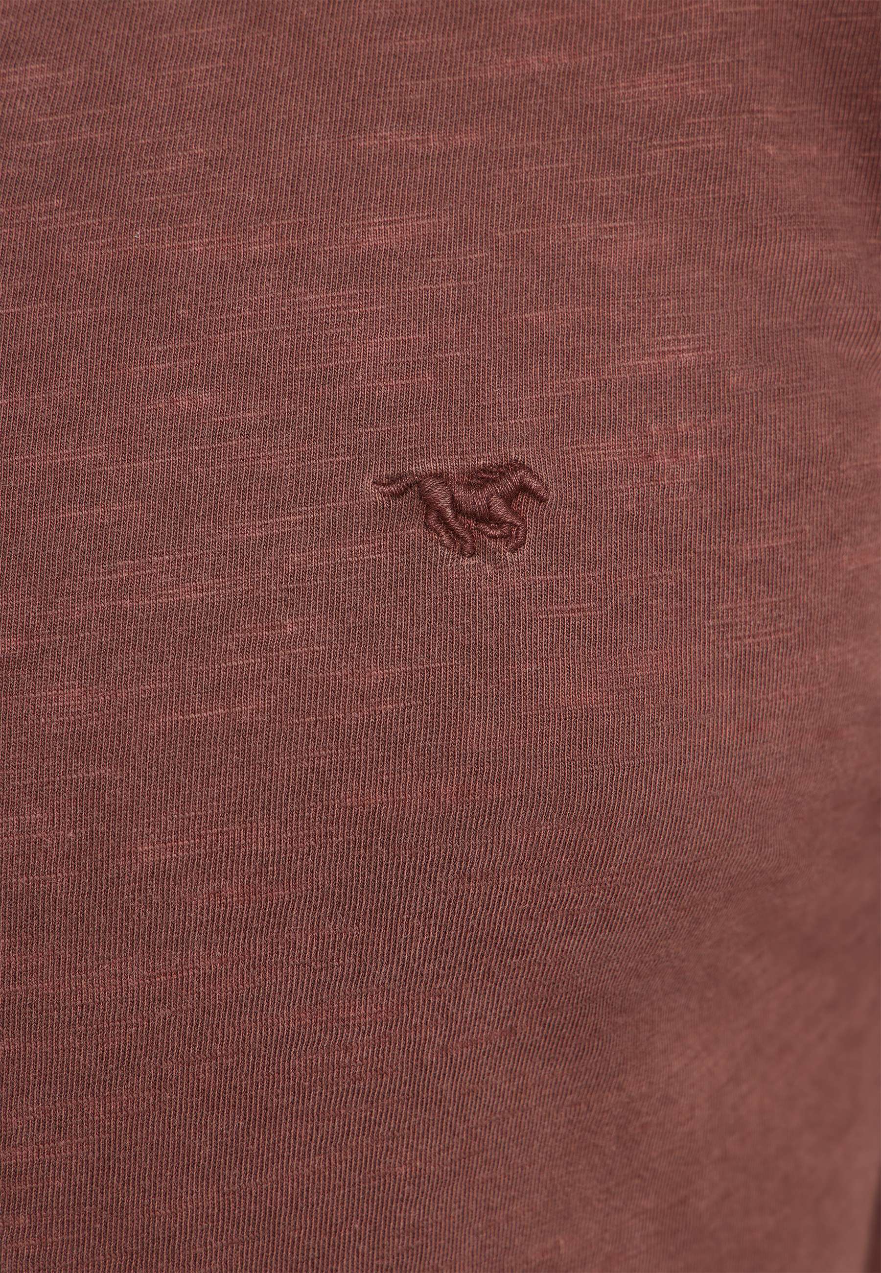 T-Shirt, Rotes Oberteil, Miniaturlogo, Kleiner Bruststempel, Stoffstruktur