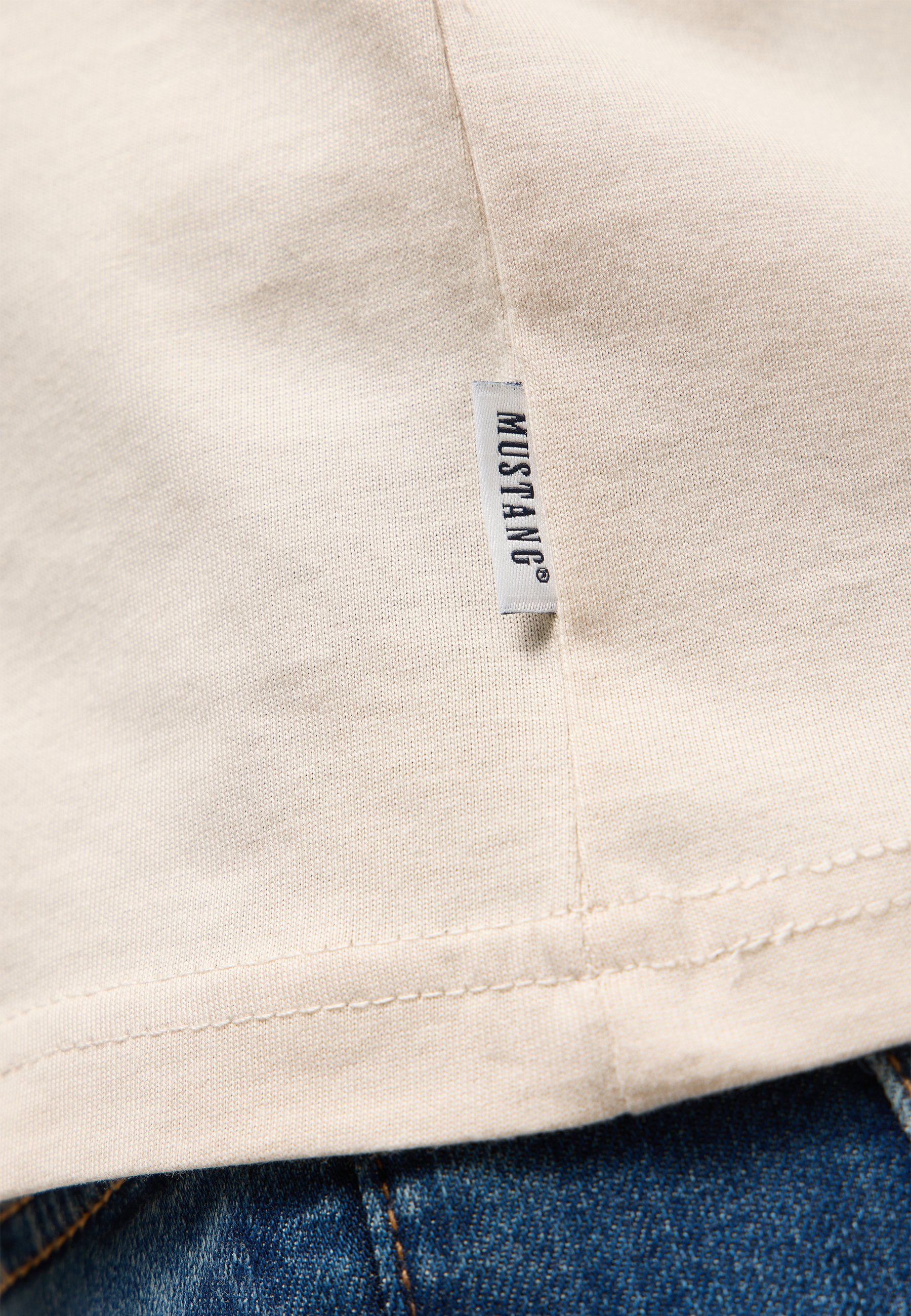 T-Shirt, Beige, Label, Stitching, Denim