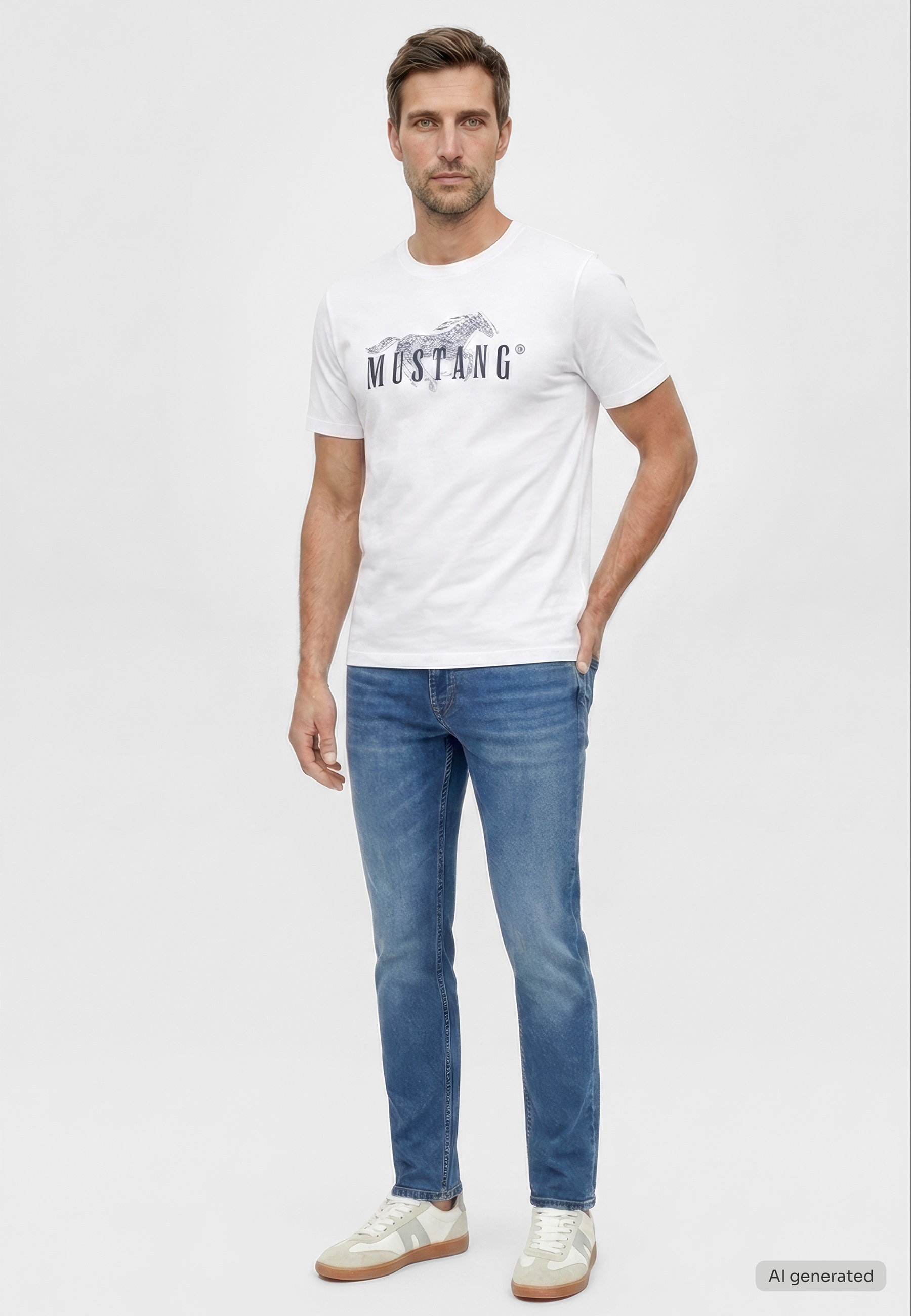 T-Shirt, Weiß, Kurzärmelig, Grafikshirt, Mustang