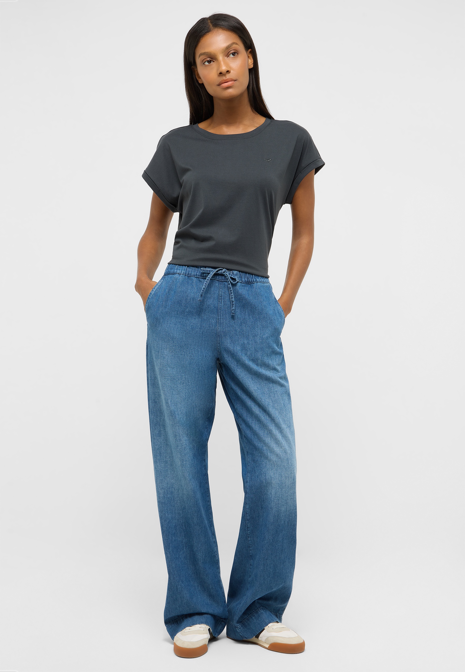 T-Shirt, Charcoal Gray, Kurzes Ärmel, Casual Fit, Strick-Top