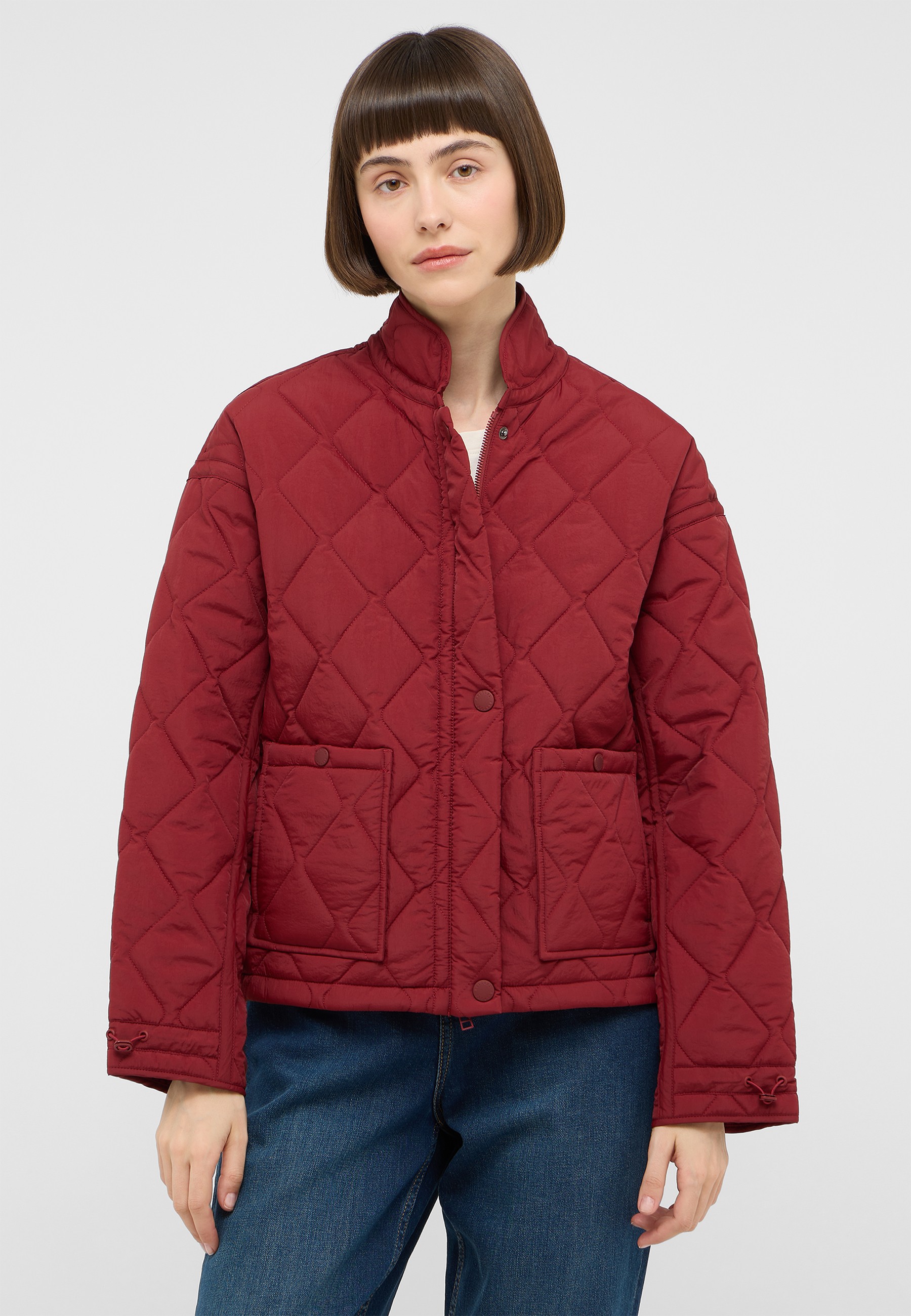 Quilted jacket, Rote Farbe, Gepolsterte Jacke, Halskrause, Zwei Taschen