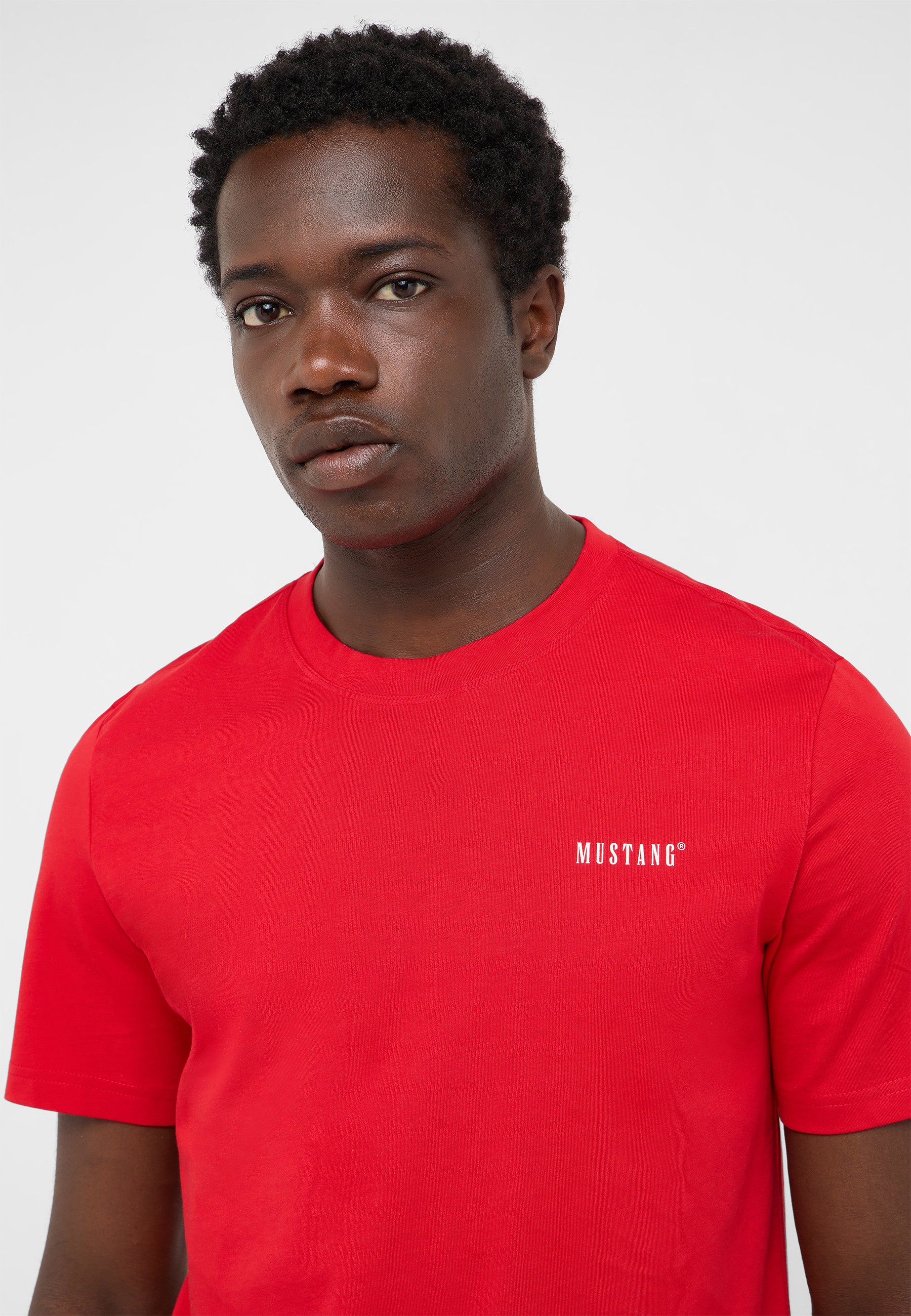T-Shirt, Rot, Kurzarm, Rundhals, Mustang-Logo