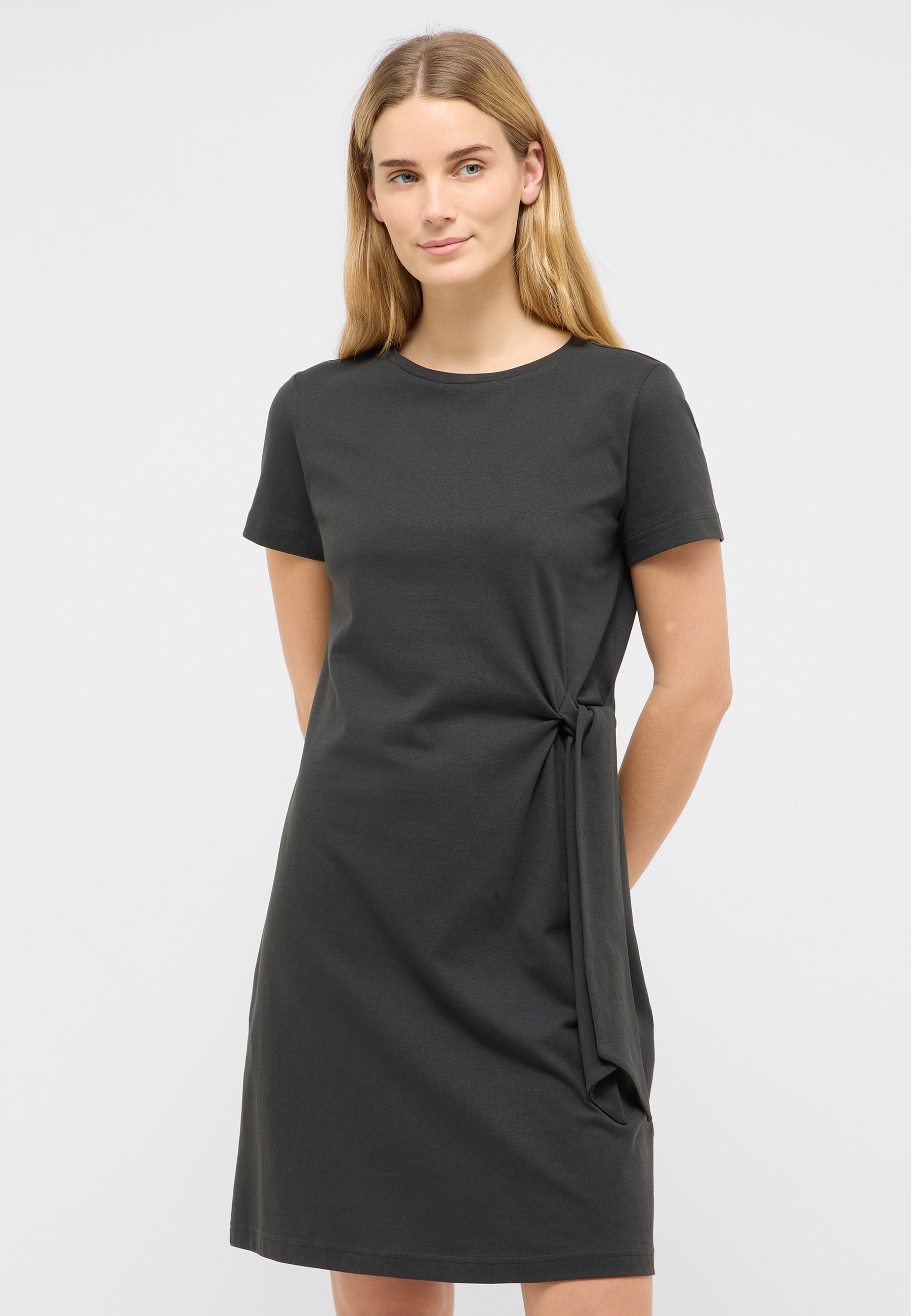 Kleid, Kurzarm, Einheitsfarbe, Tail-Detail, Knotendetail