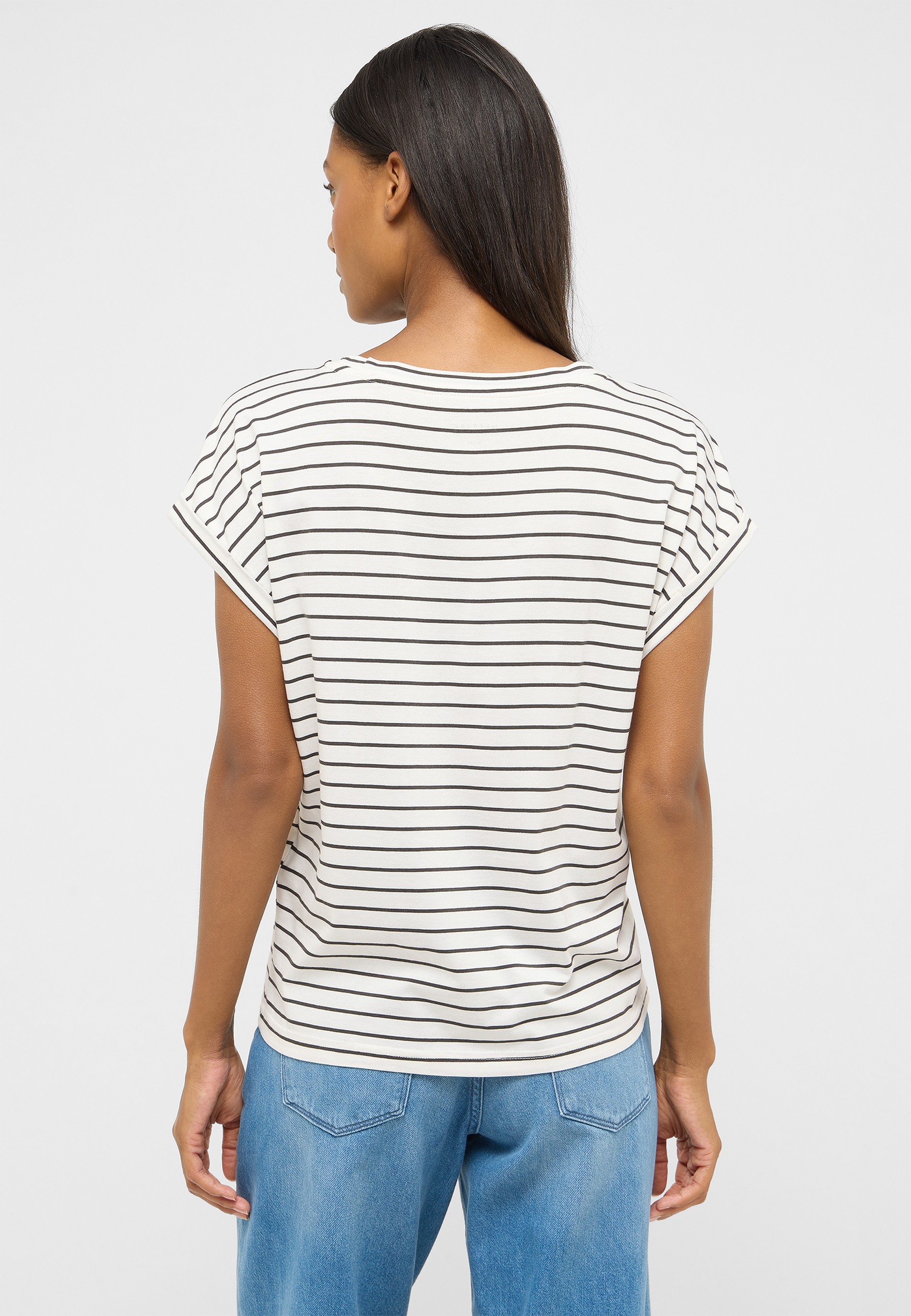 T-Shirt, Streifen, Kurzarm, Weiß, Strickware