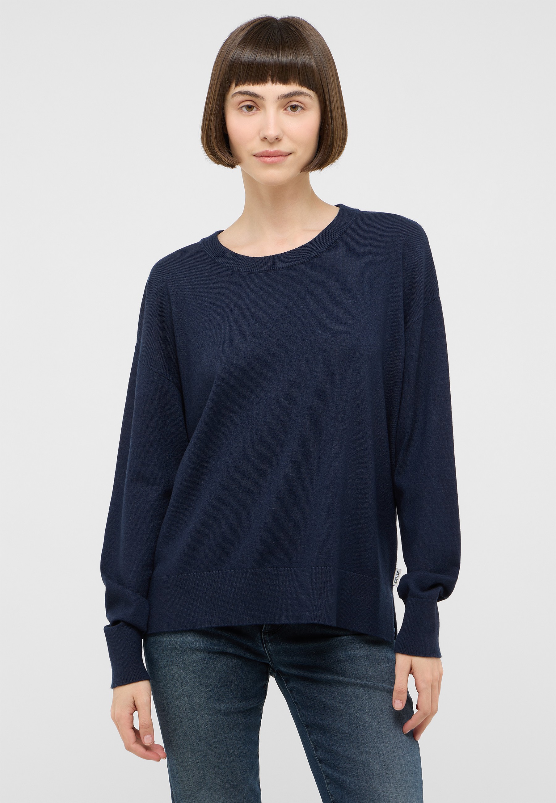 dunkelblau, Sweatshirt, Rundhalsausschnitt, langarm, Knit