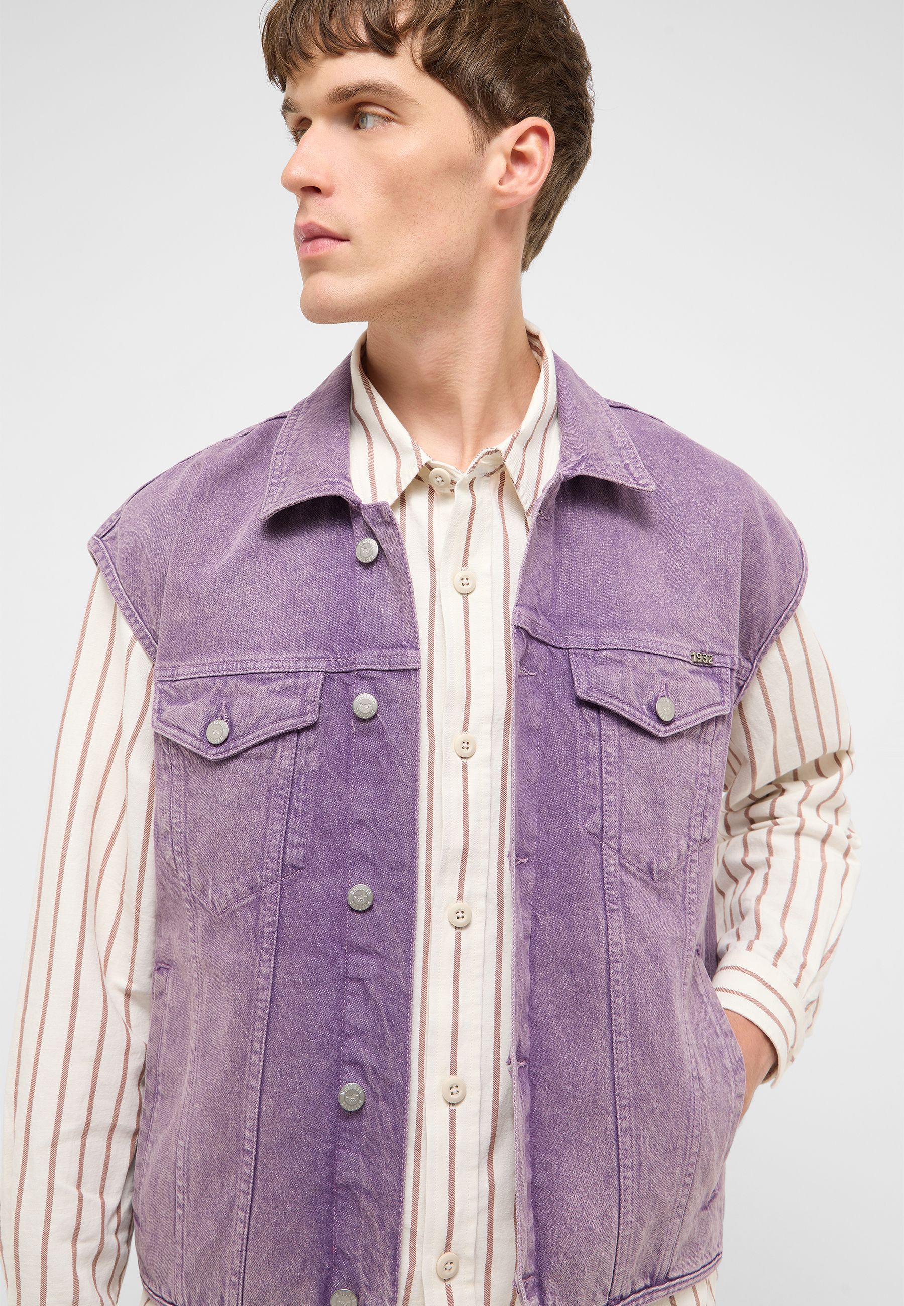 jacke, jeansweste, violett, lila, gestreift