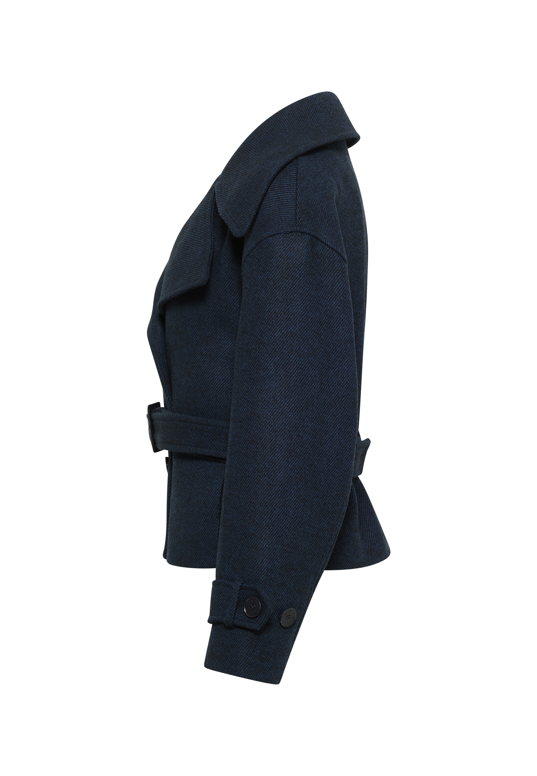 dunkelblau, Wolljacke, Kurzmantel, Breitgürtel, Kragen