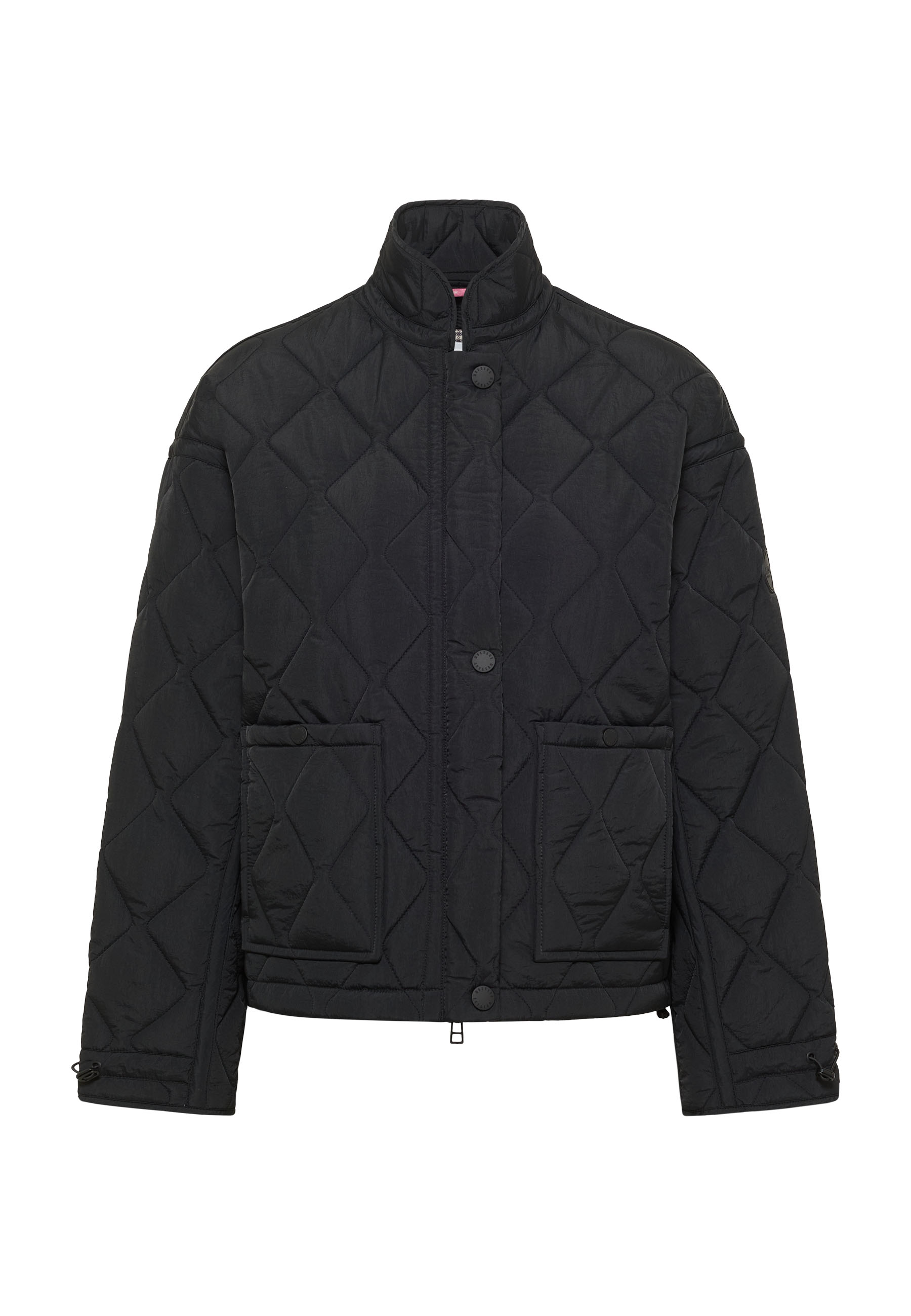 Pufferjacke, Kariert?, Schwarz, Vorne Taschen, Hoher Kragen
