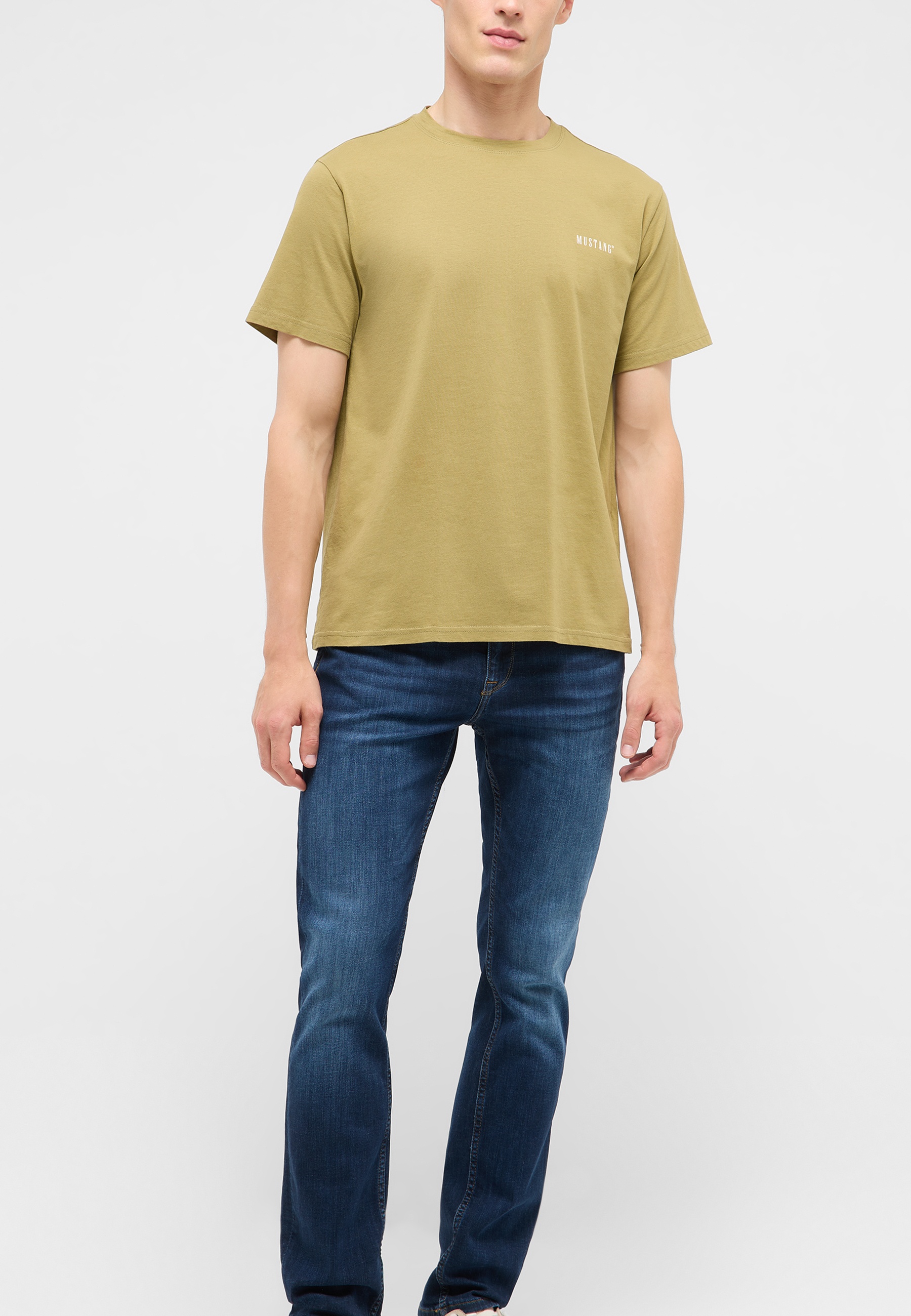 t-shirt, cotton, kurzarm, olivgrün, unifarben