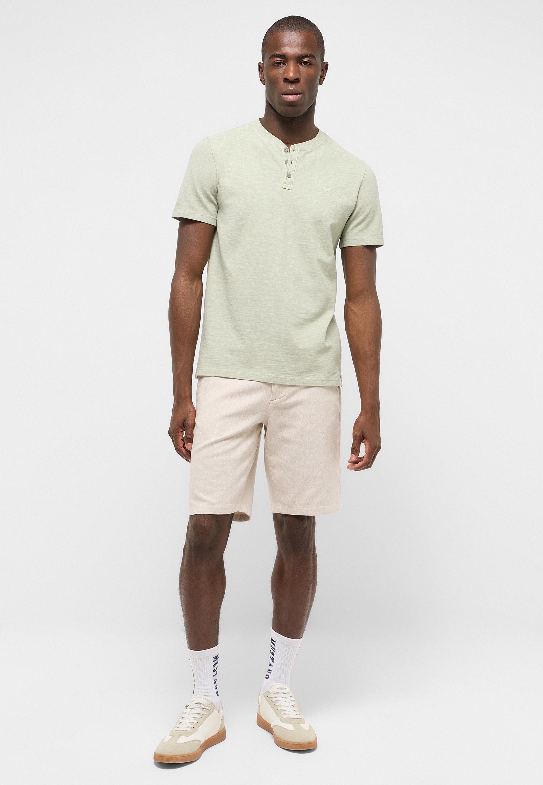 t-shirt, henley, shorts, beige, crew-neck