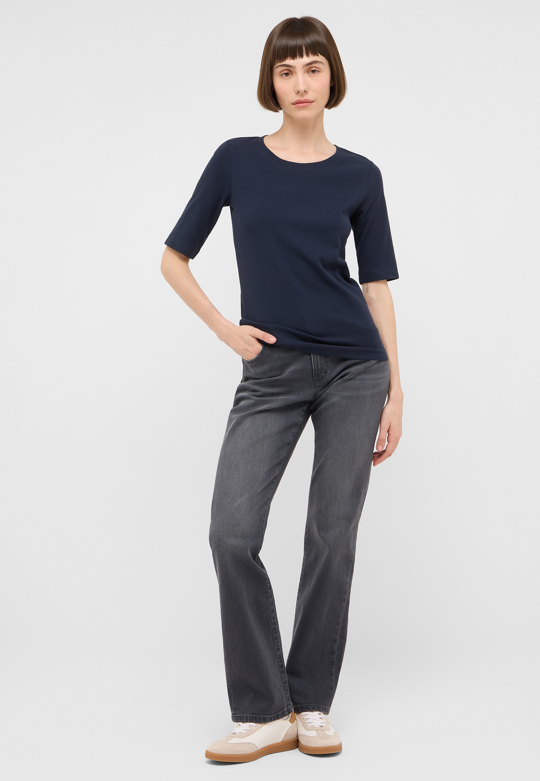 T-Shirt, Kurzarm, Navy, Dunkelblau, Jeans