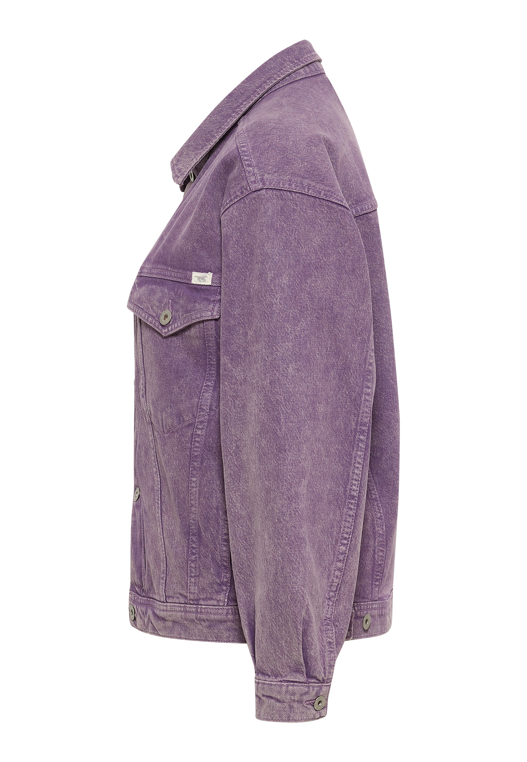 Lila Denimjacke, Denim, Ausschnittknopf, Jacke mit Brusttasche, Einfarbig