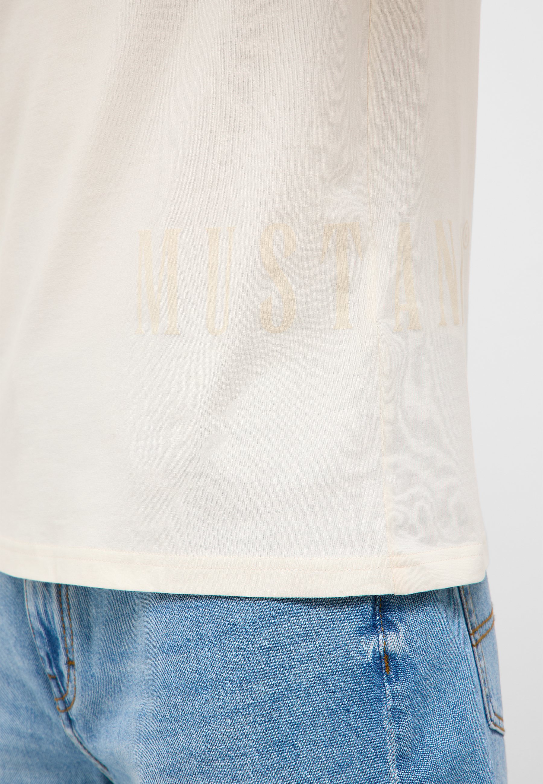T-Shirt, Weiß, Print, Rundhalsausschnitt, Jeans-Top