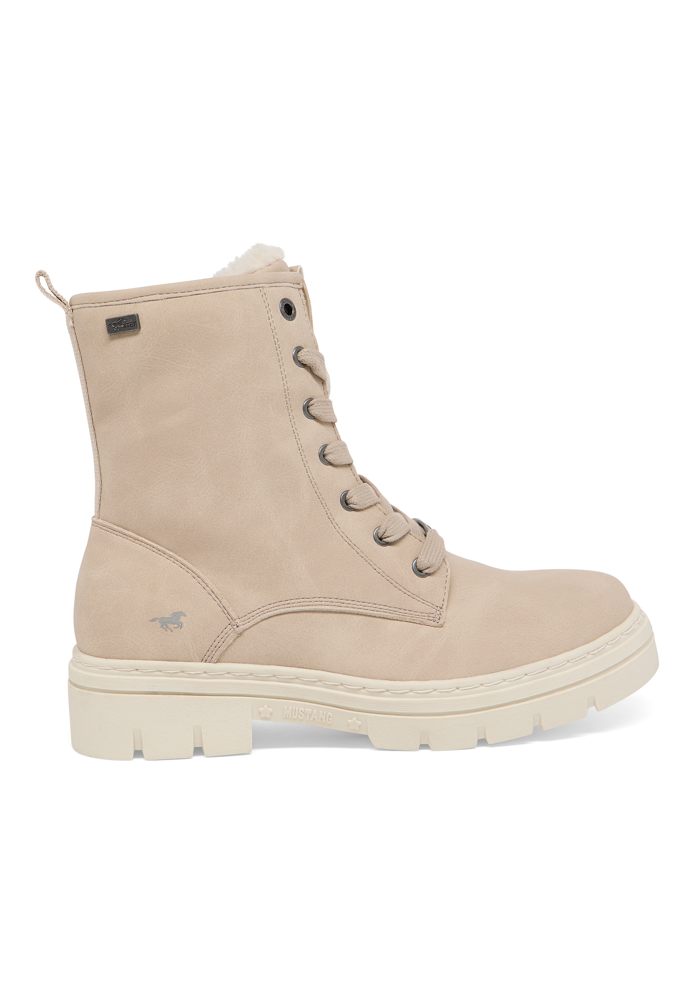 Stiefel, Lace-Up, Beige, Schnürung, Gummi Sohle