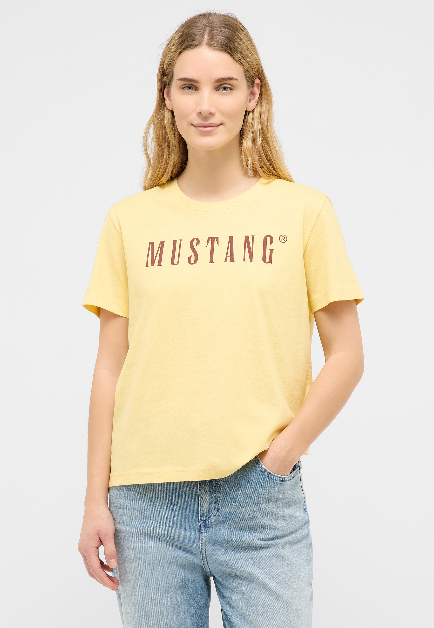 tshirt, mustang, kurzarm, gelb, casual