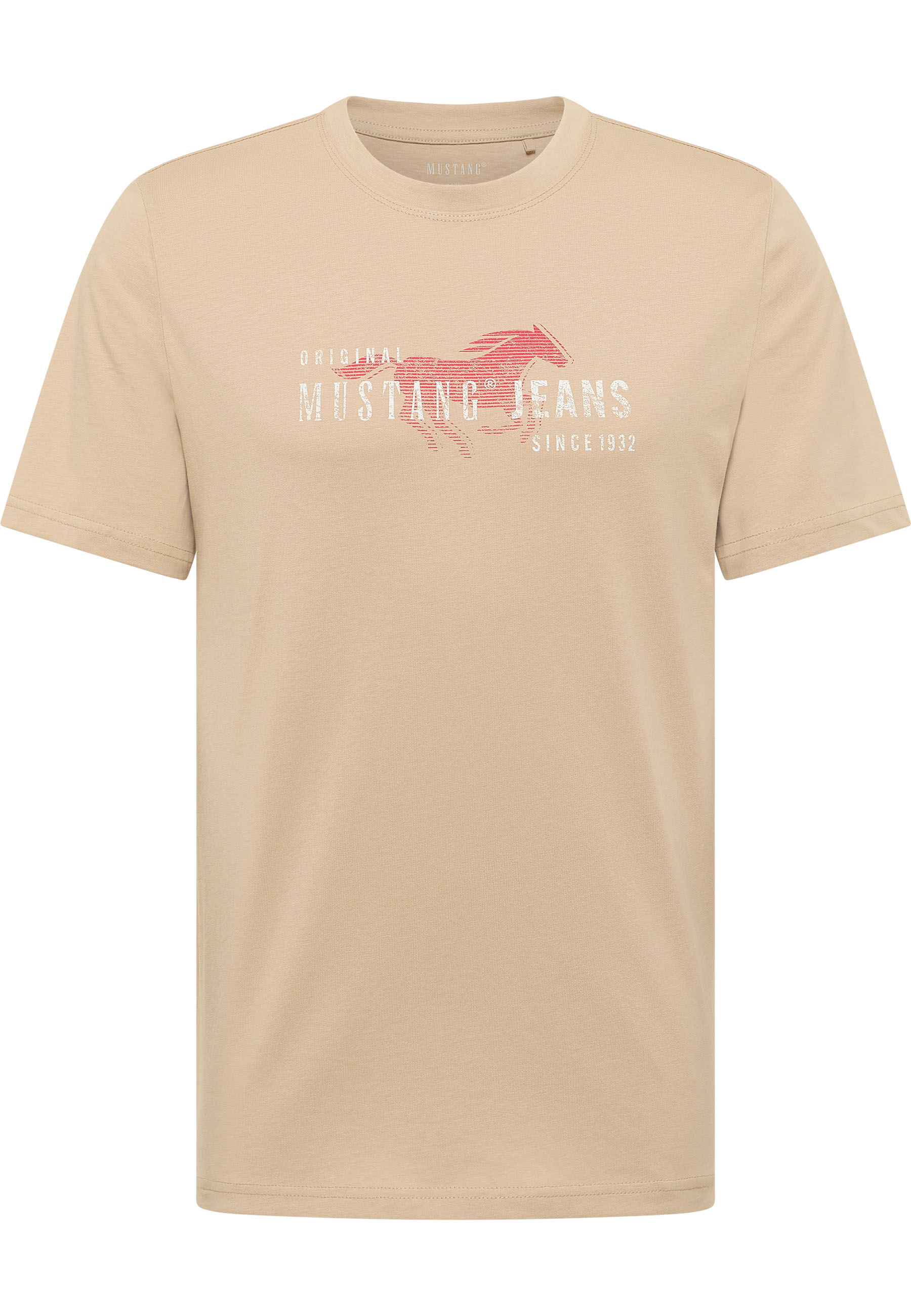 t-shirt, beige, kurzarm, grafik, mustang jeans