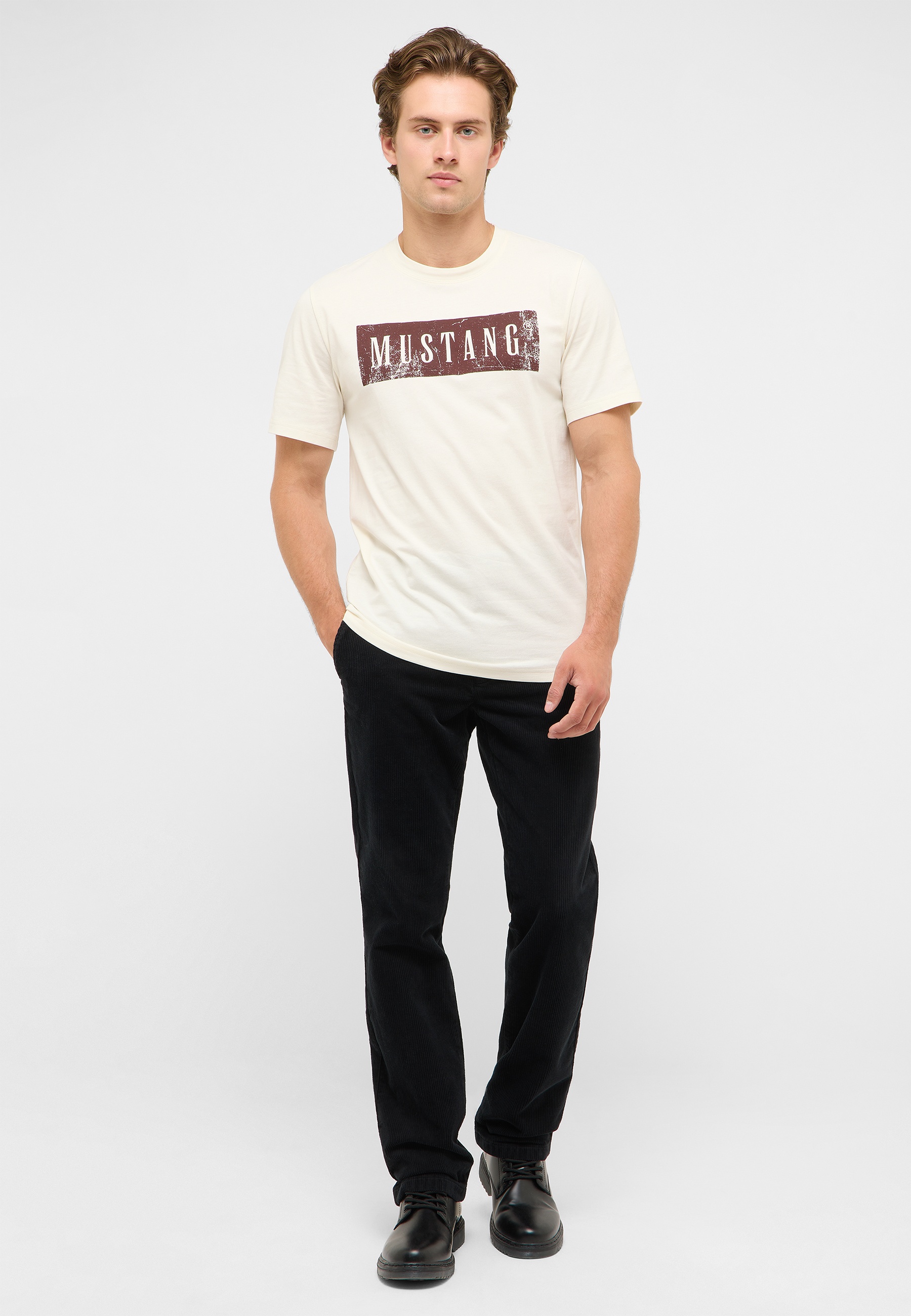 t-shirt, grafik, kurzarm, rundhals, beige