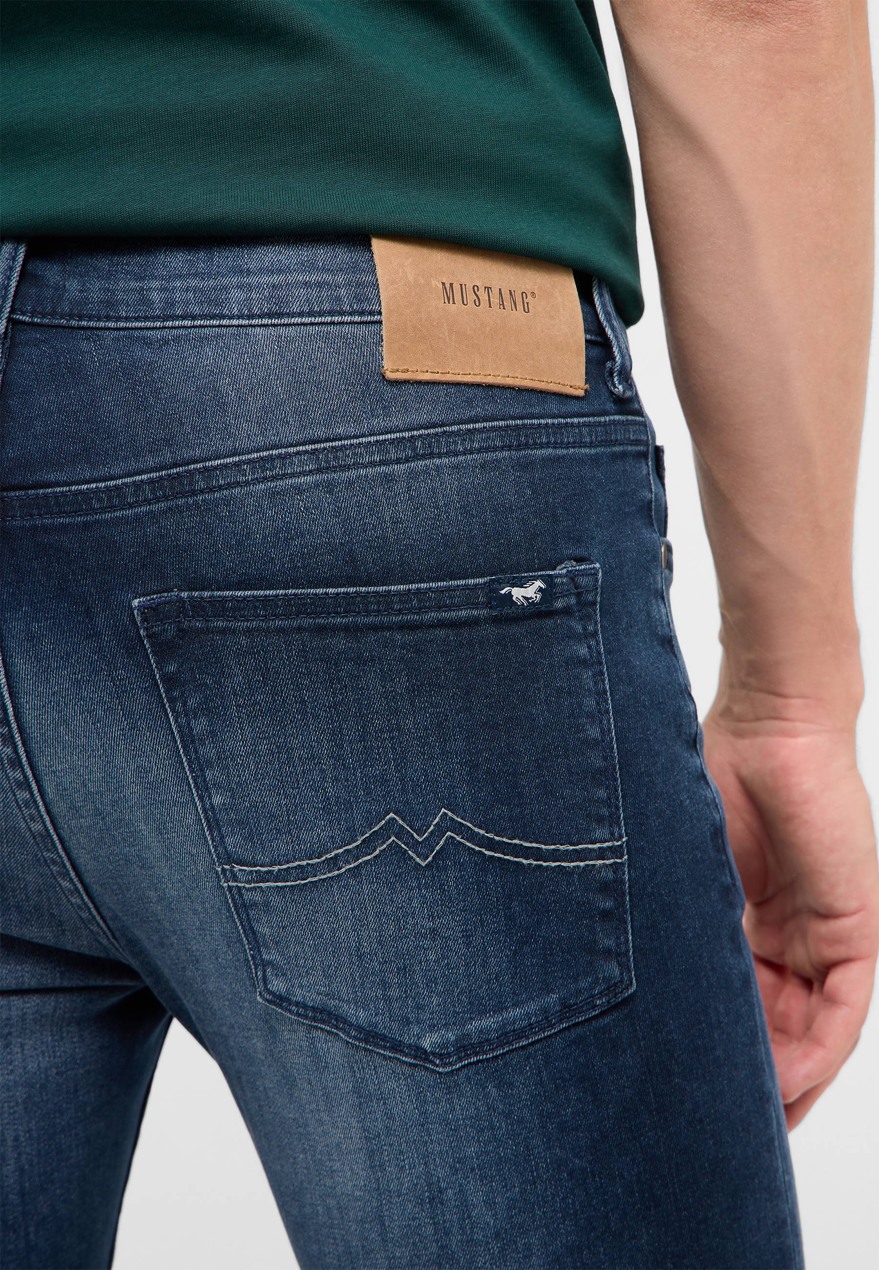 jeans, back pocket, denim, blau, mustang-kleber