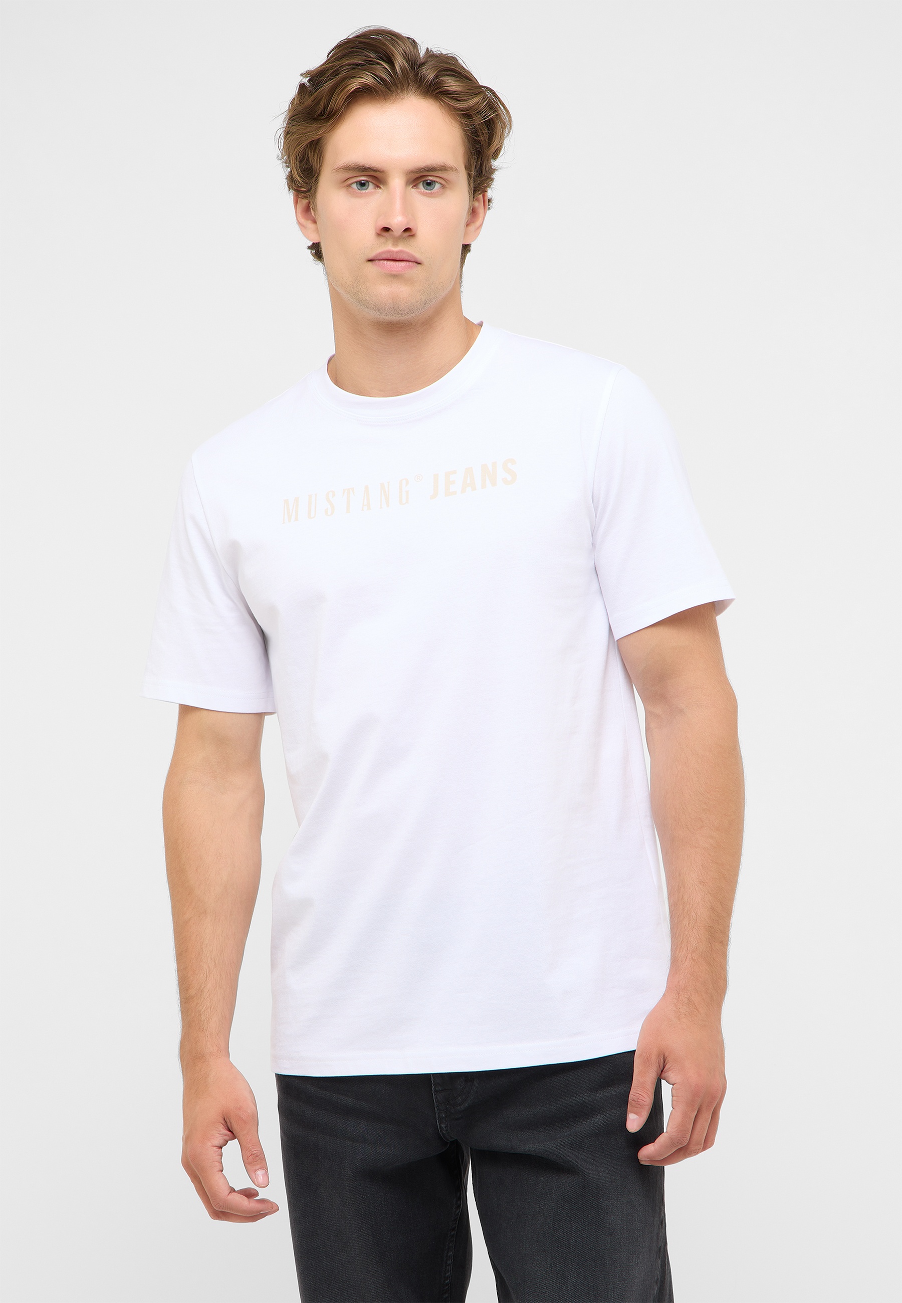 T-Shirt, White, Short sleeves, Crew neck, Mustang Jeans logo