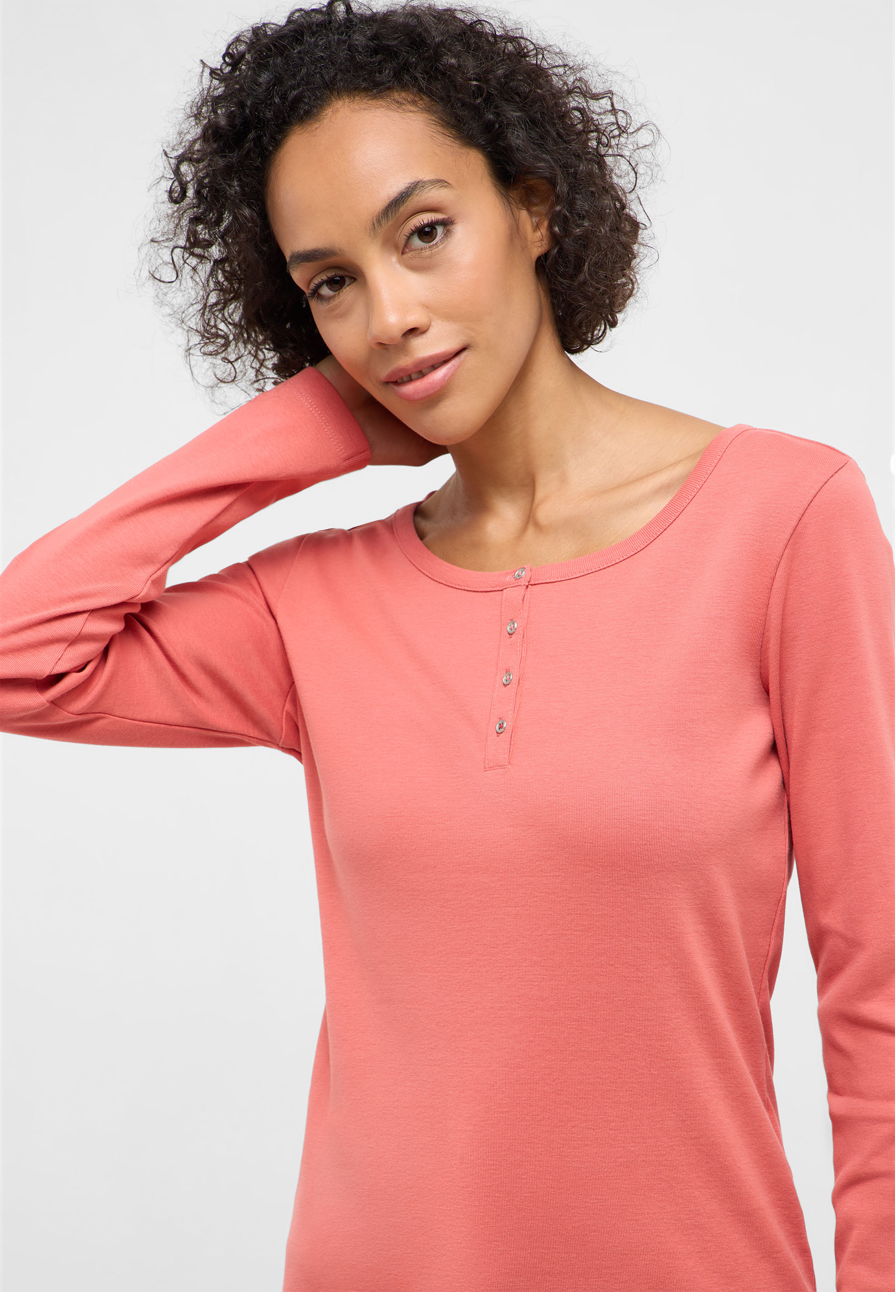 shirt, longsleeve, henley, pink, crew-neck