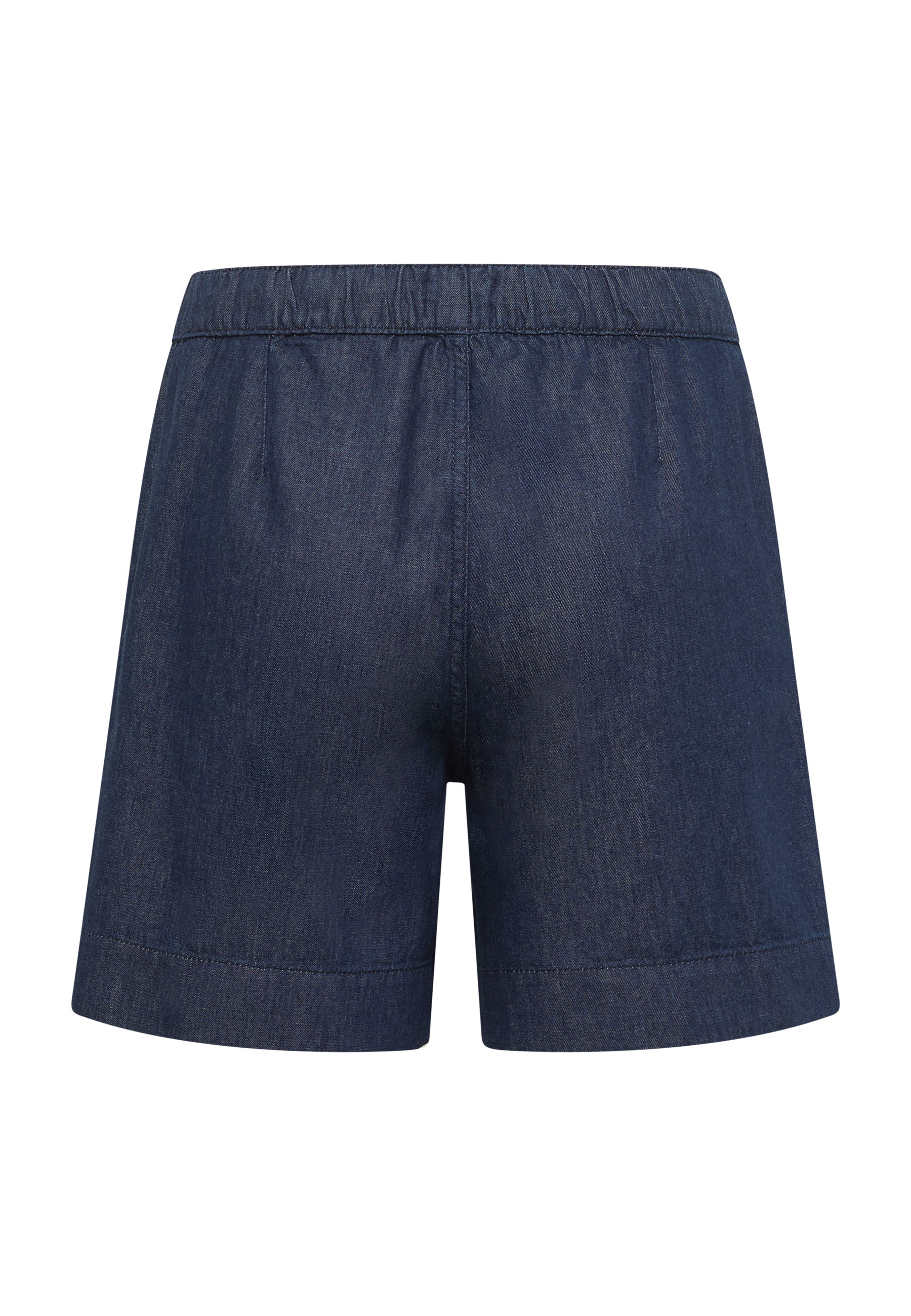 Denim Shorts, Dunkelblau, Elastischer Bund, Knielang, Unifarben