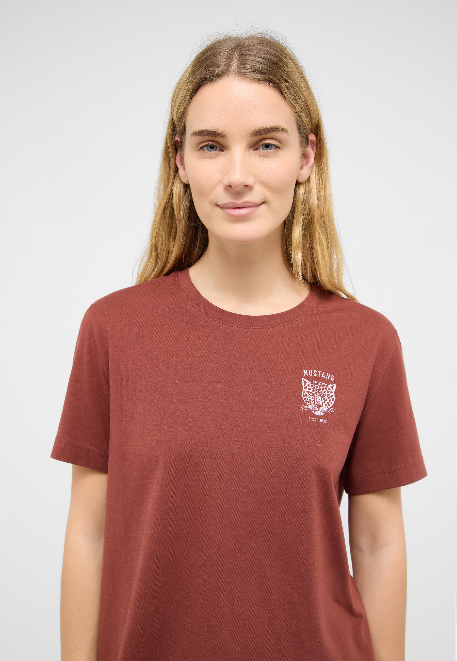 T-Shirt, Rundhals, Kurzarm, Burgunderrot, Logo-Print