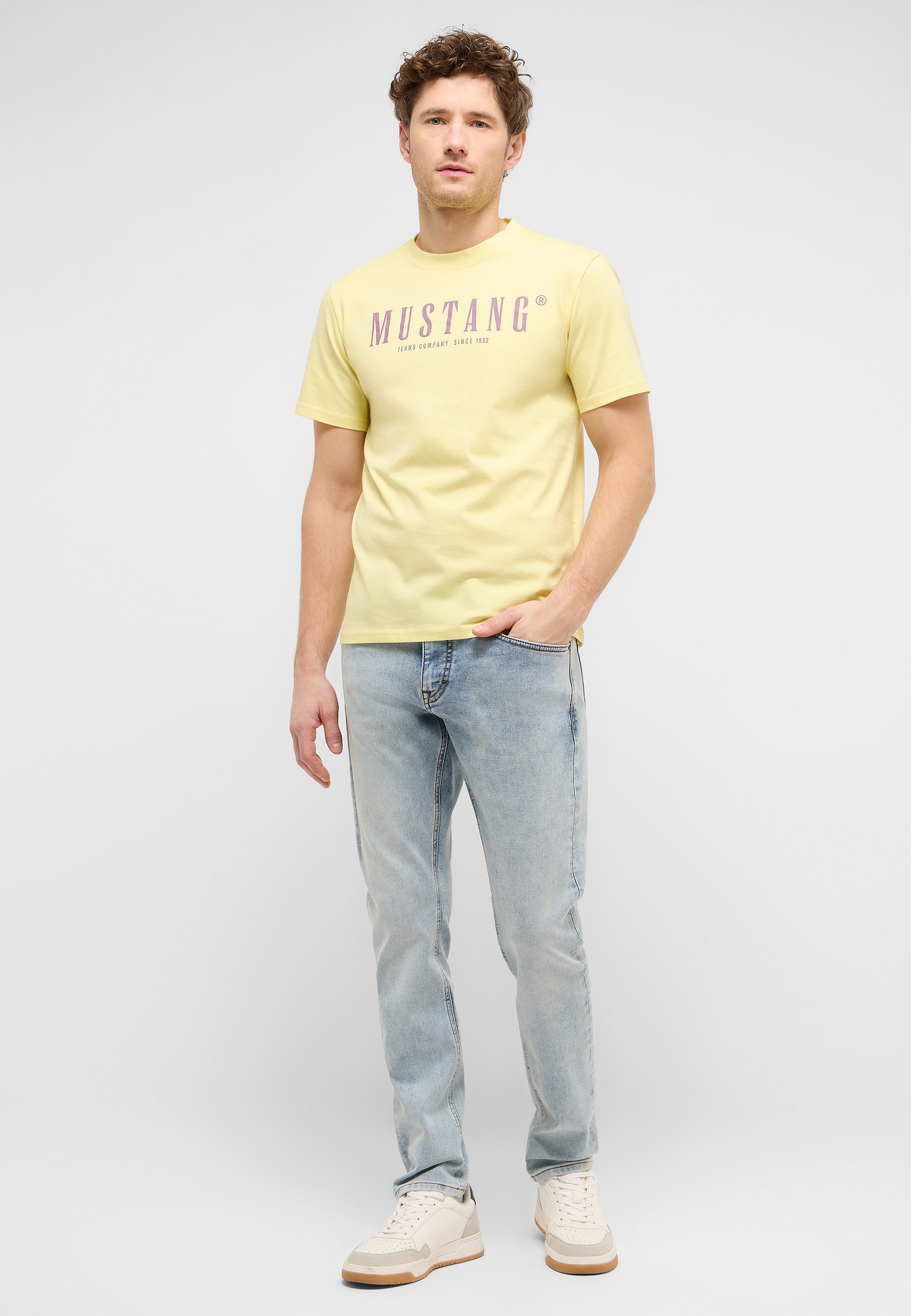 tshirt, kurzarm, gelb, grafik, mustang