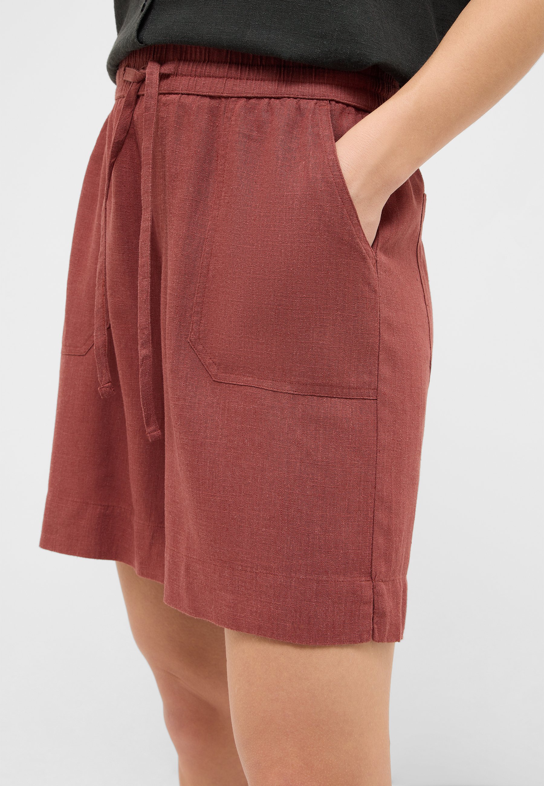 kurze Hose, saum Höhe, Twill-Stoff, Taillienband, Seitentaschen