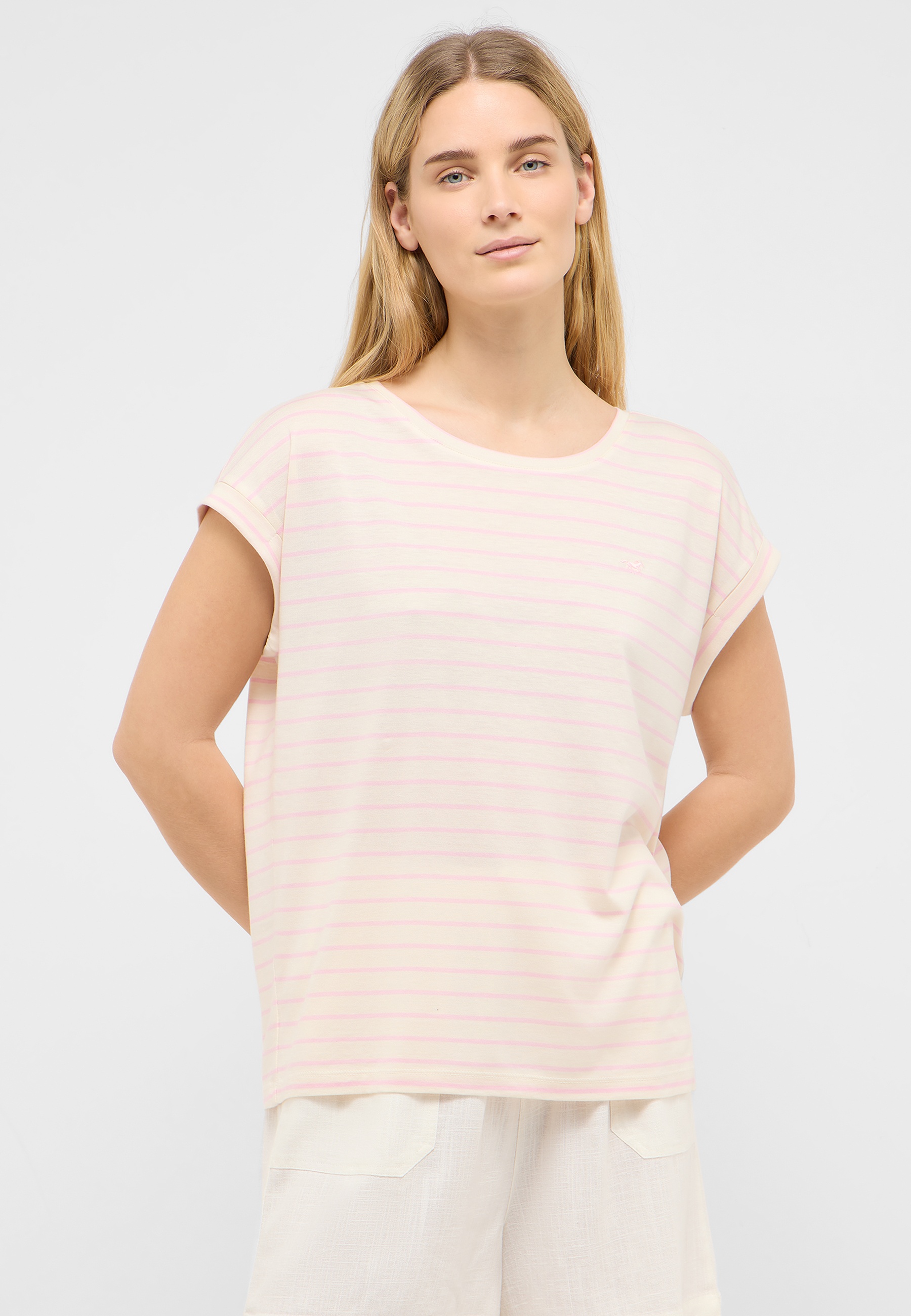 T-Shirt, Streifen, Rundhals, Kurzarm, Baumwolle