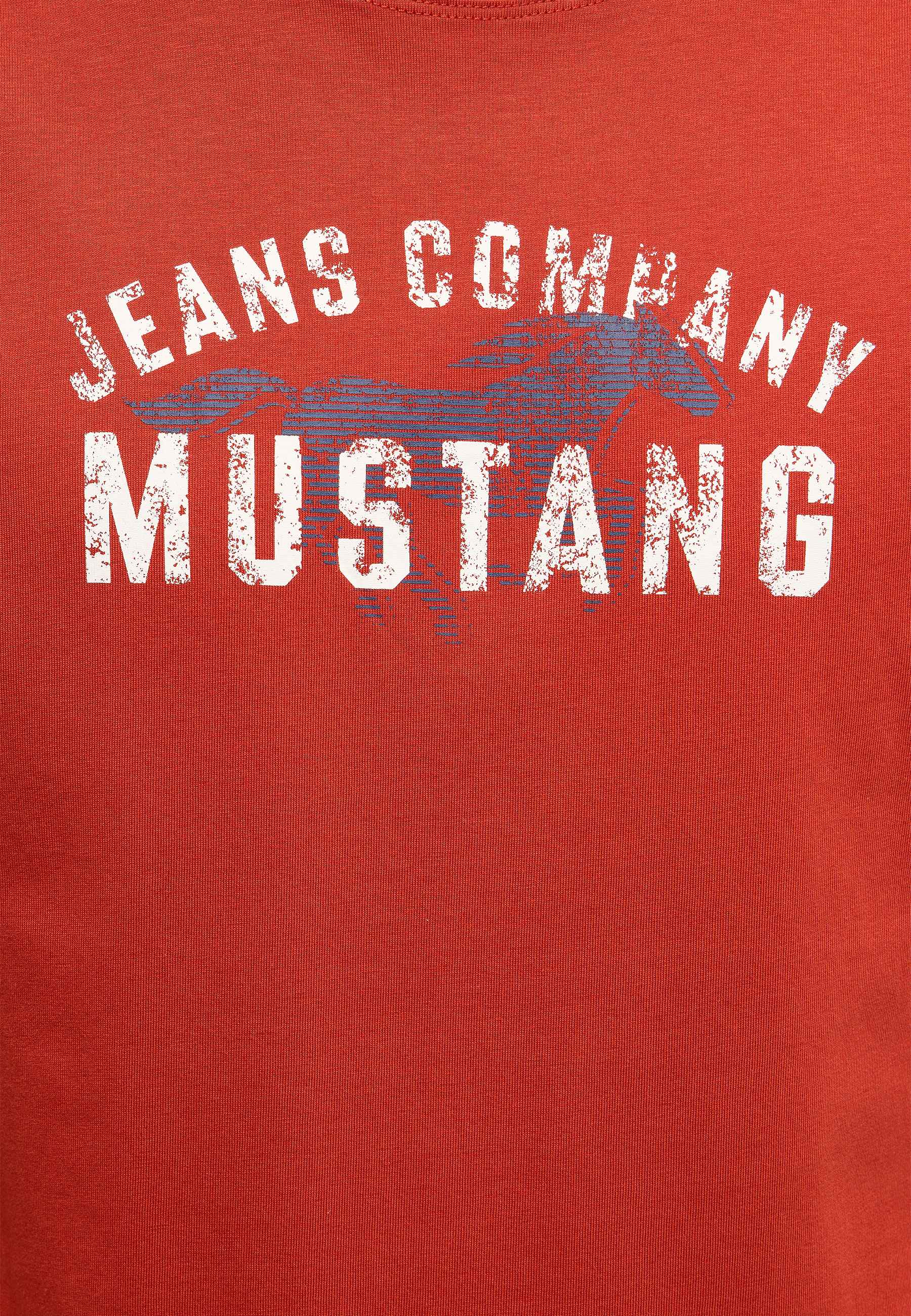 T-Shirt, Rundhals, Rot, Grafikprint, Mustang