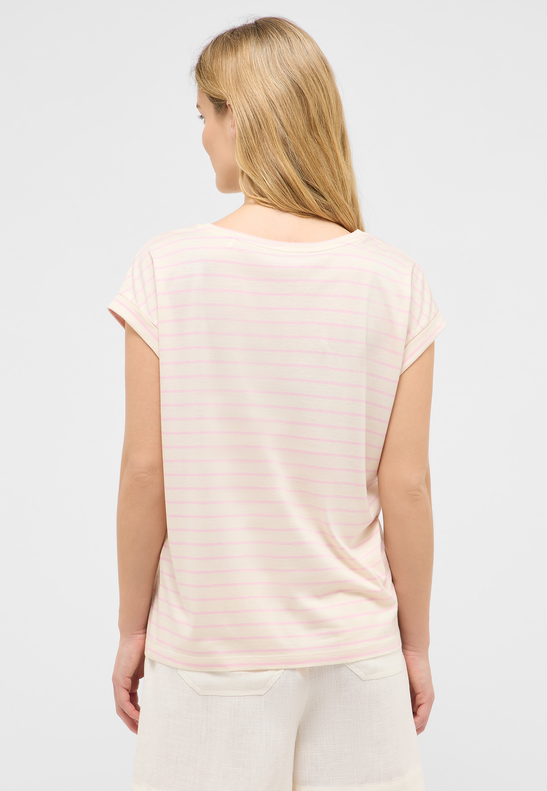 T-Shirt, Rippstrick, Streifen, Kurzarm, Rückseite